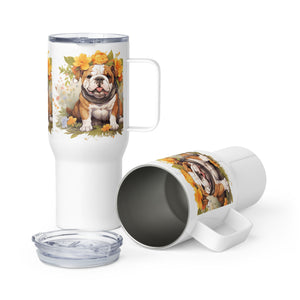 Travel mug with a handle, Bulldog and roses, Mug, gift