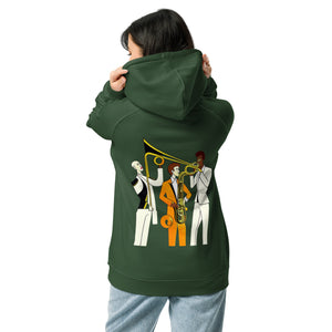 Unisex eco raglan hoodie, Music Time, Back to School. Winter, Hoodie, Back & Front Look
