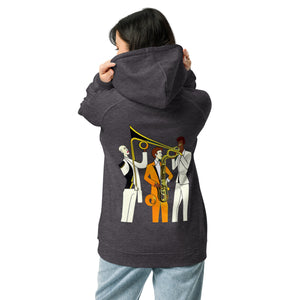 Unisex eco raglan hoodie, Music Time, Back to School. Winter, Hoodie, Back & Front Look