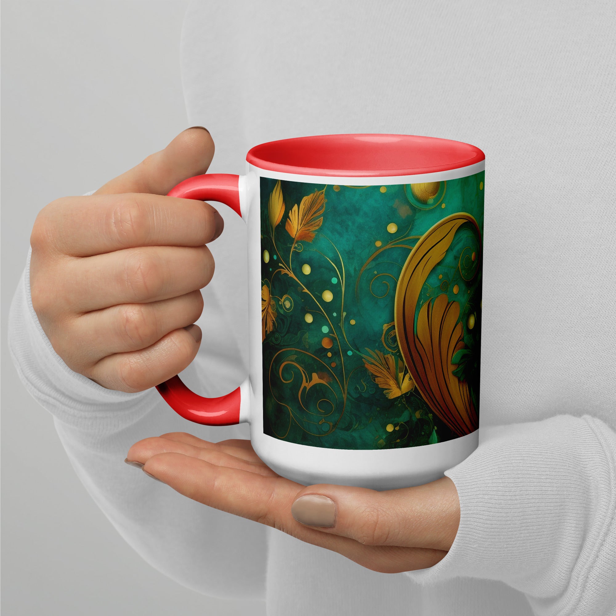 Mug with Color Inside, Christmas Coffee Cup,  11, 15 OZ