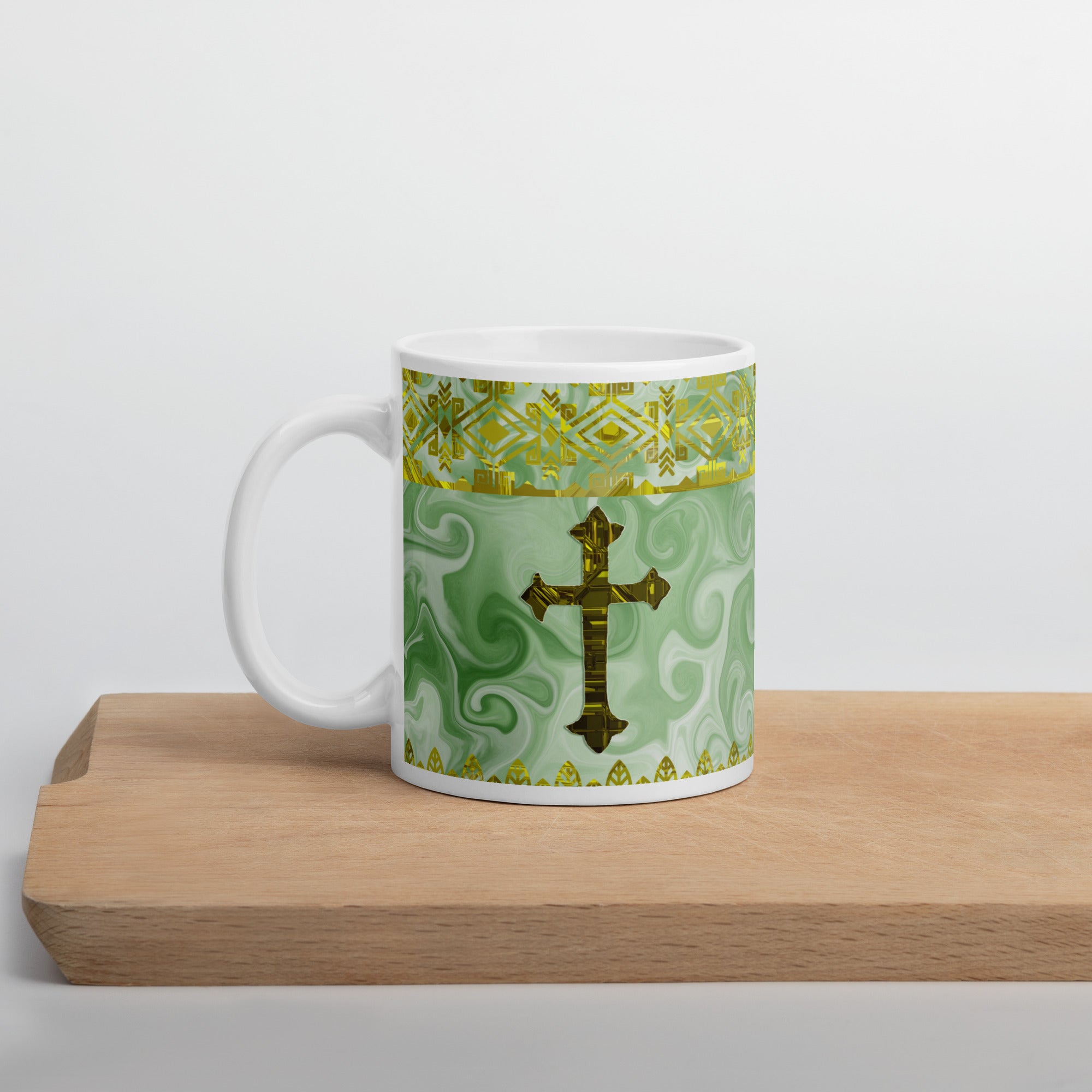 White glossy mug- Coffee Cup. Mother's Day Cup, Religious Mug