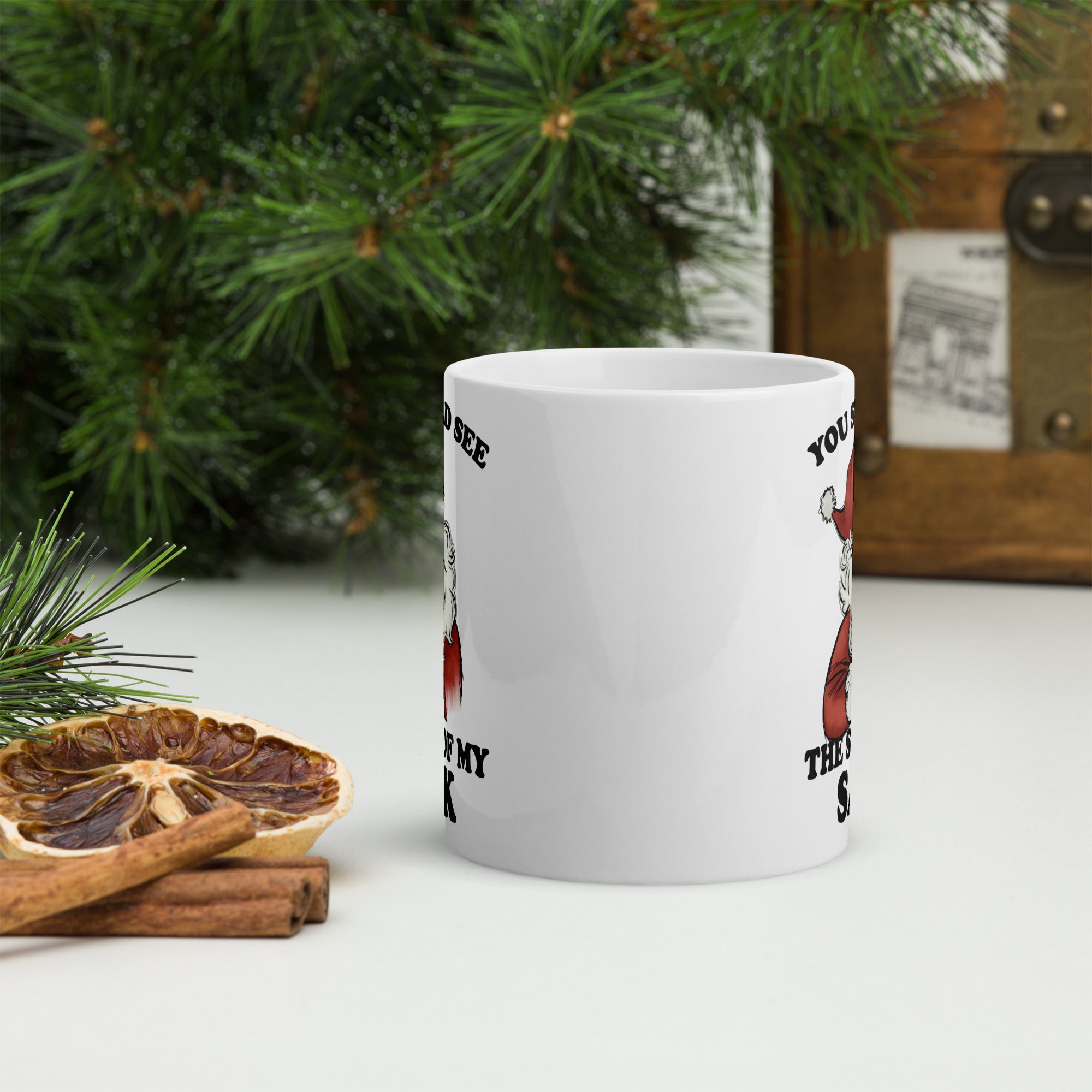 White glossy mug- Christmas Coffee Cup-  Santa Mug  11-15-20 OZ