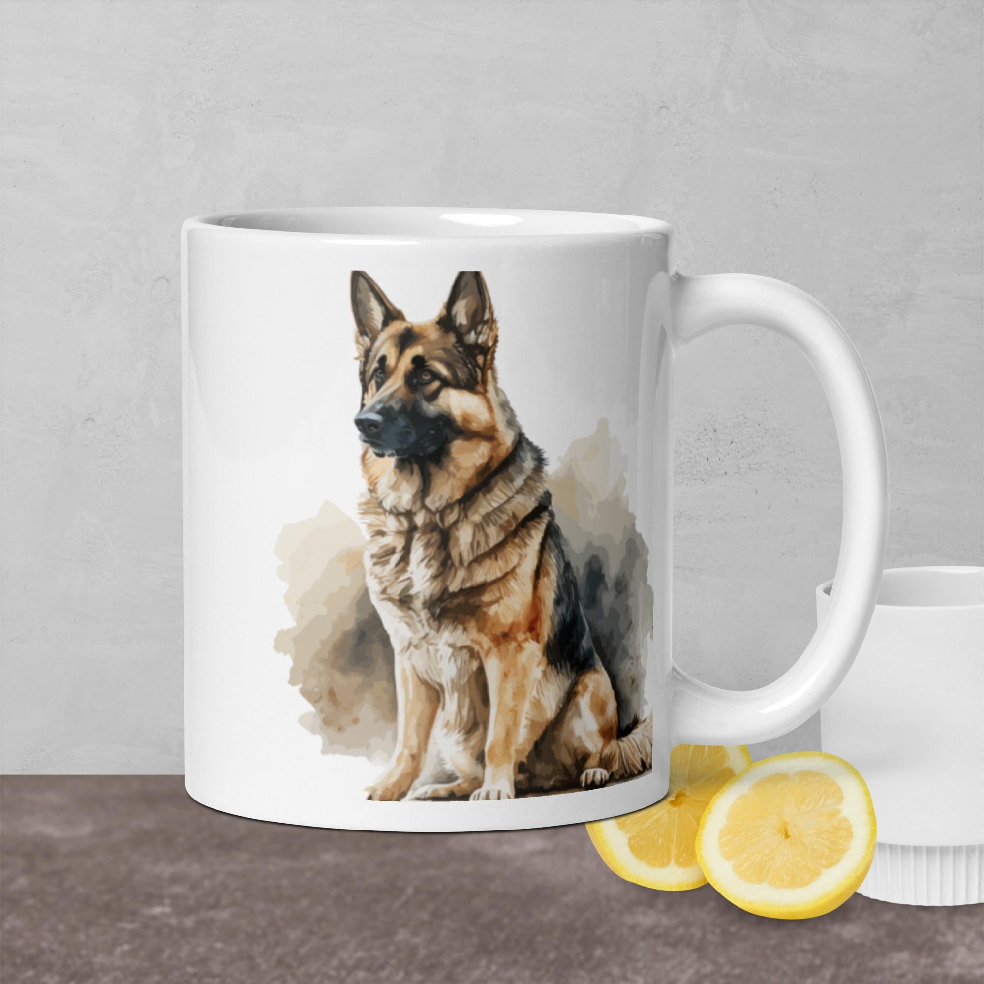 White glossy mug, German Shepard Coffee Cup, 11 OZ, 15 OZ, 20 OZ Coffee Mug