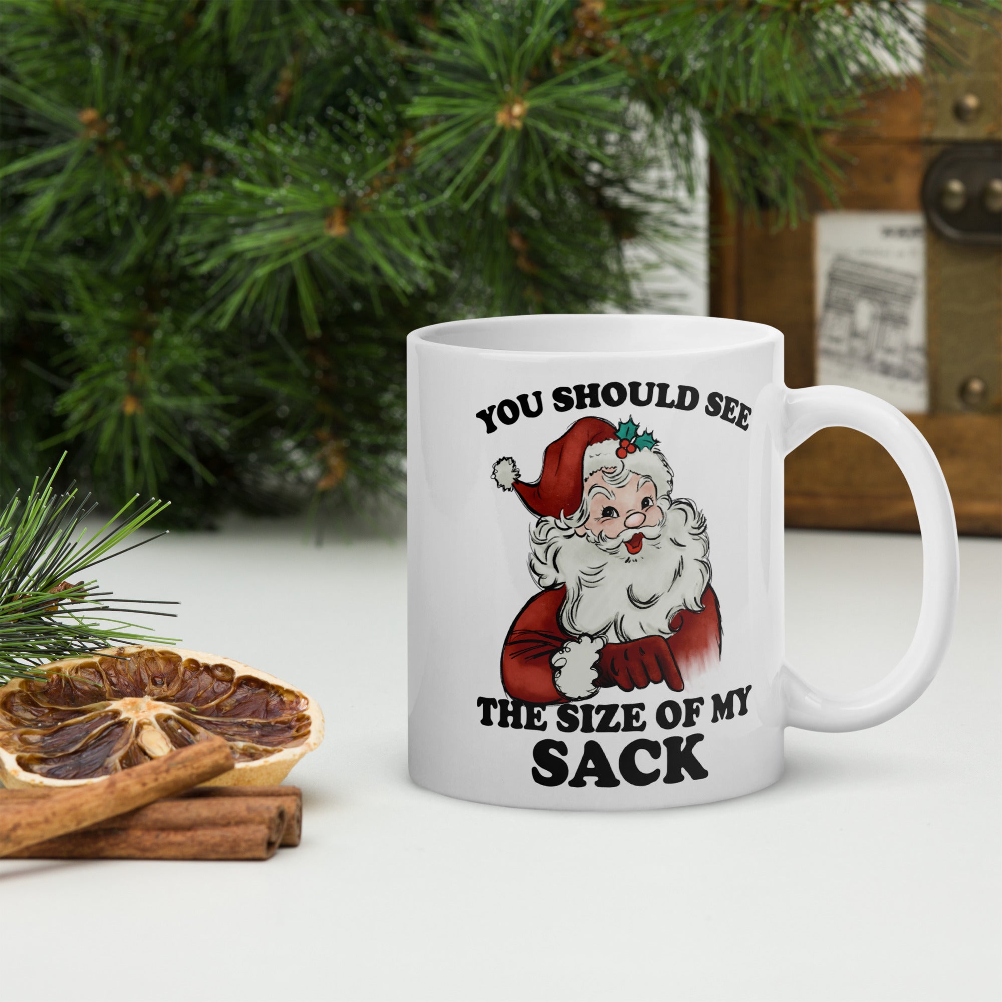 White glossy mug- Christmas Coffee Cup-  Santa Mug  11-15-20 OZ