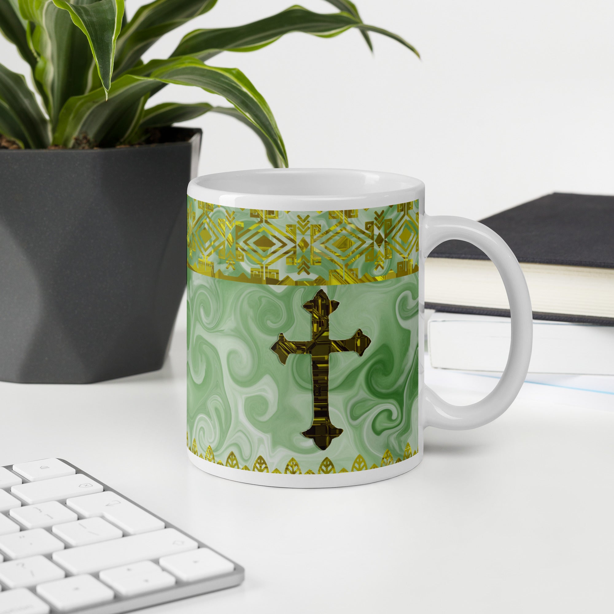 White glossy mug- Coffee Cup. Mother's Day Cup, Religious Mug