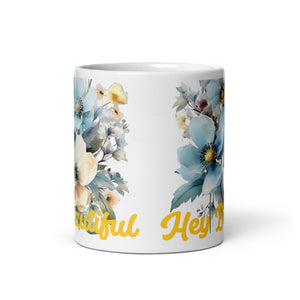 White glossy mug, Hey Beautiful Mug, colorful cup, coffee, tea cup Gift for her,