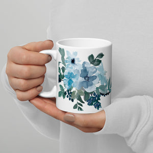 White glossy mug, Flower Mug, Coffee Cup, Tea, Gift for Her, Gift for Him