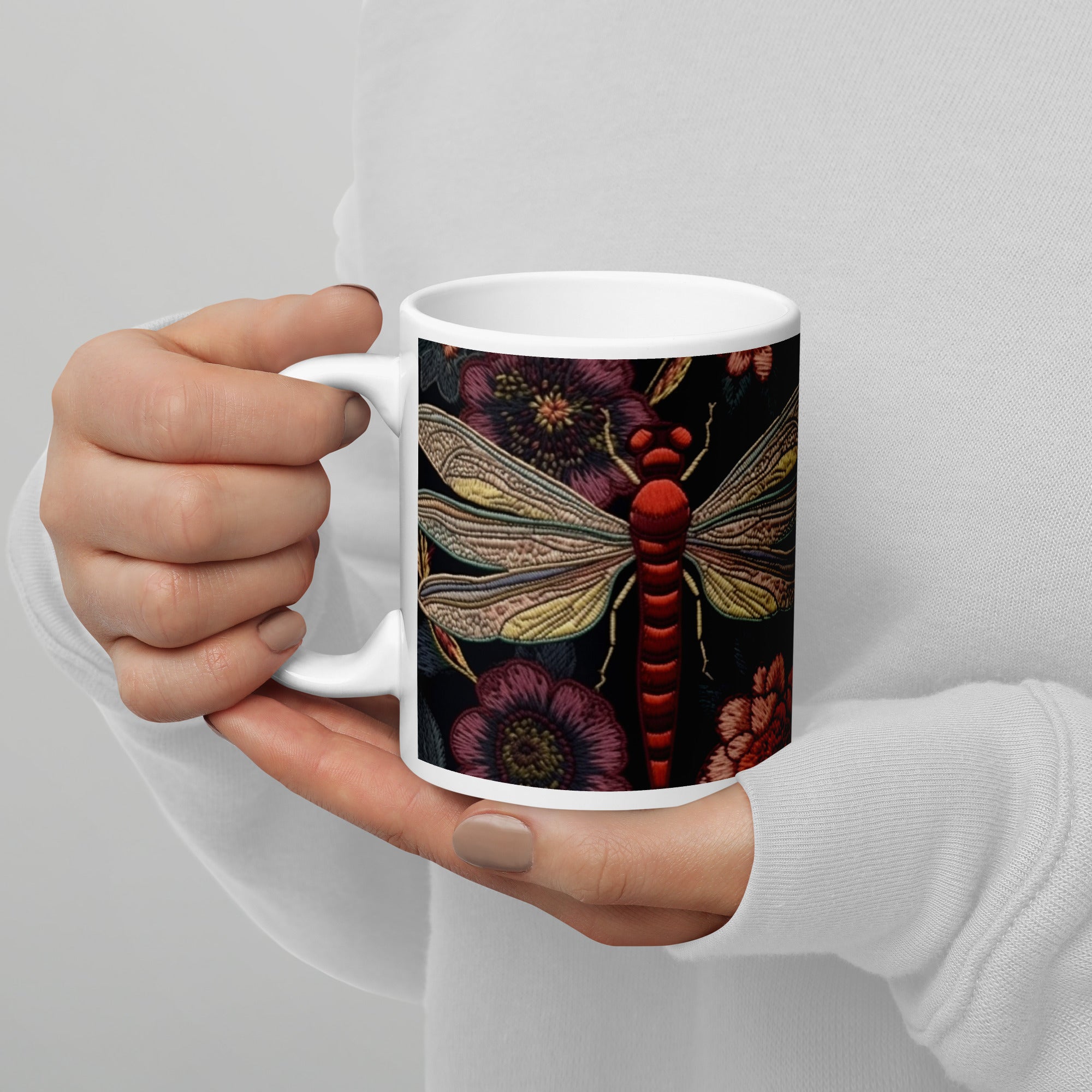 White glossy mug, butterfly Coffee Cup, Tea, Gift