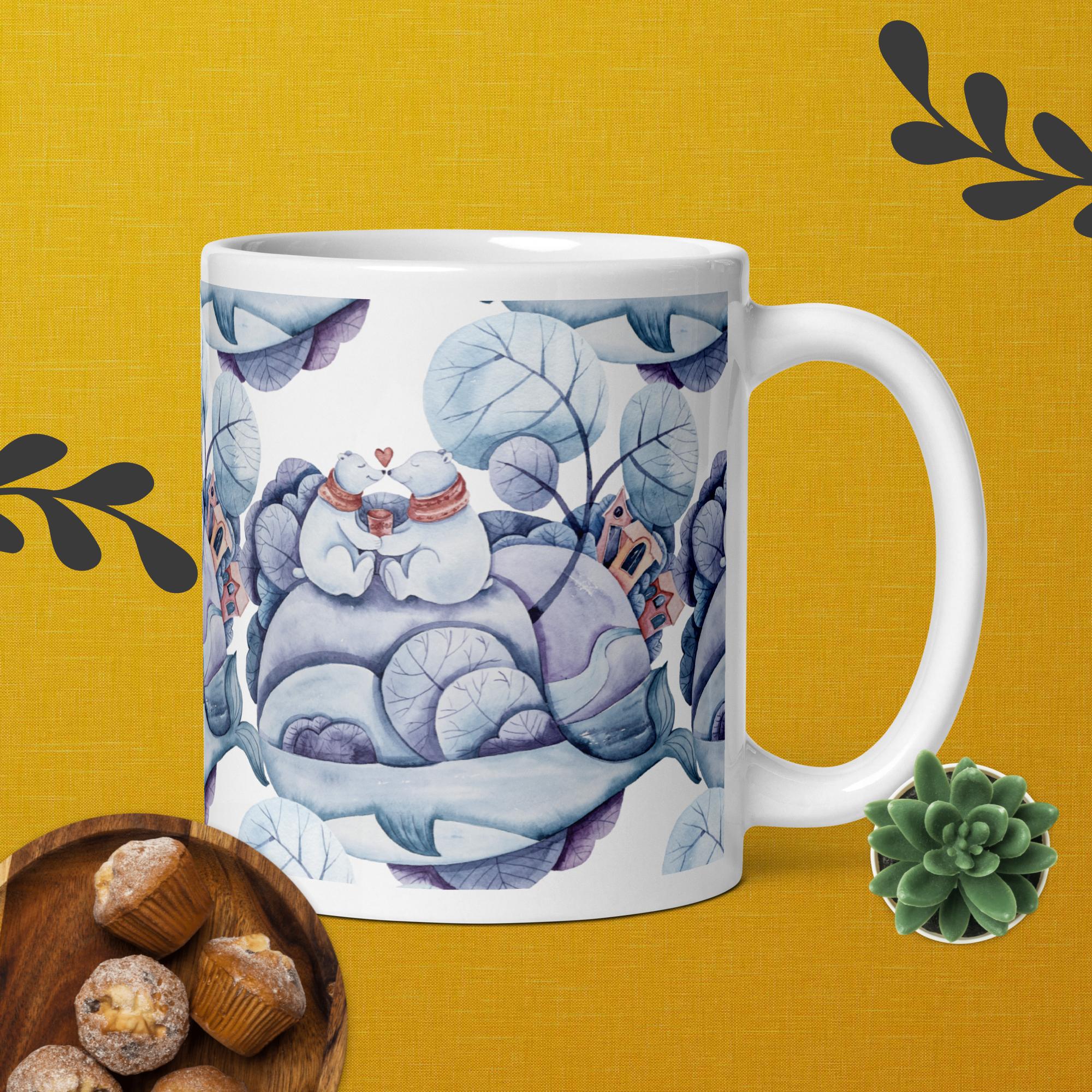 Coffee Cup, Coffee Mug, Bear Mug, White glossy mug, Tea Cup Gift