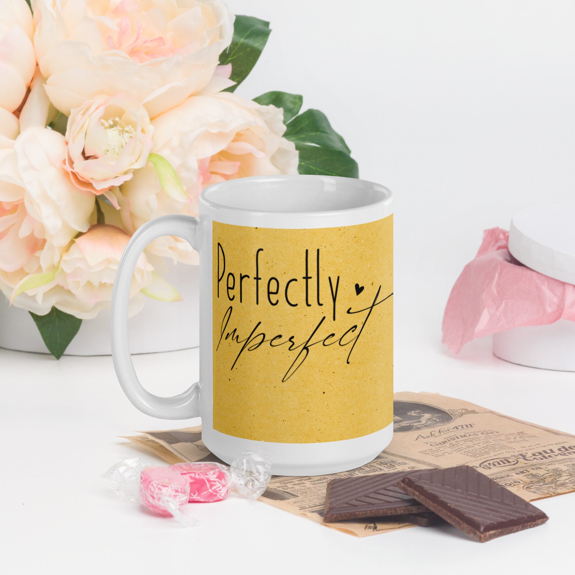 White glossy mug- Perfectly Imperfect Mug, 11-15-20 OZ Coffee Cup