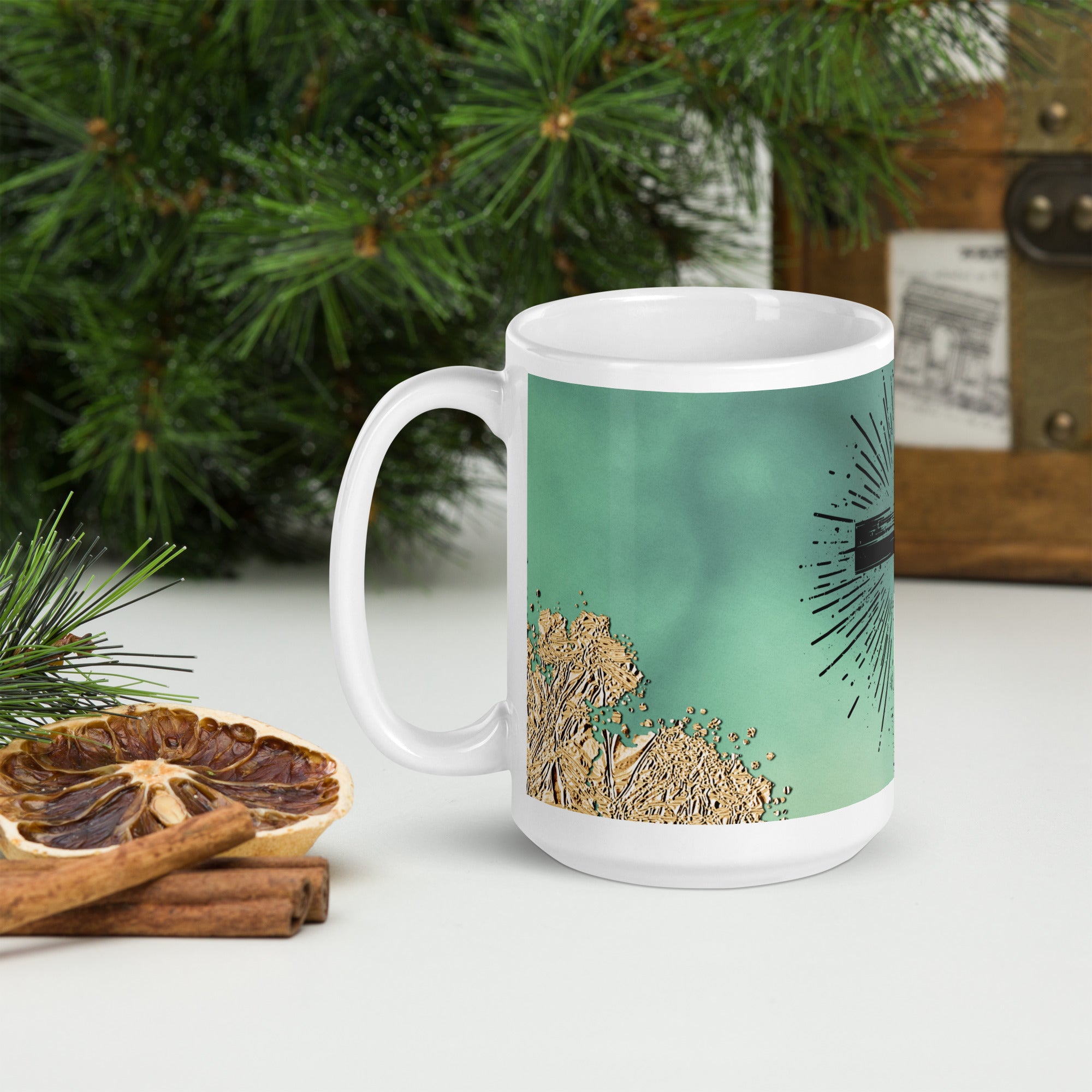 White glossy mug- Christmas Cup, 11-15-20 Oz