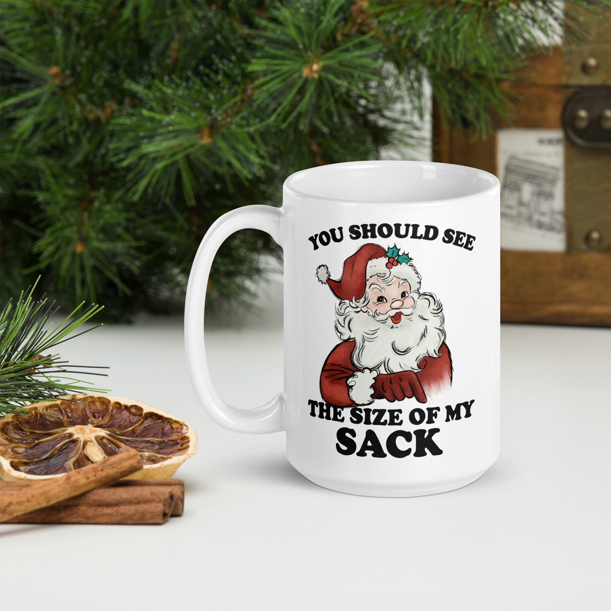 White glossy mug- Christmas Coffee Cup-  Santa Mug  11-15-20 OZ