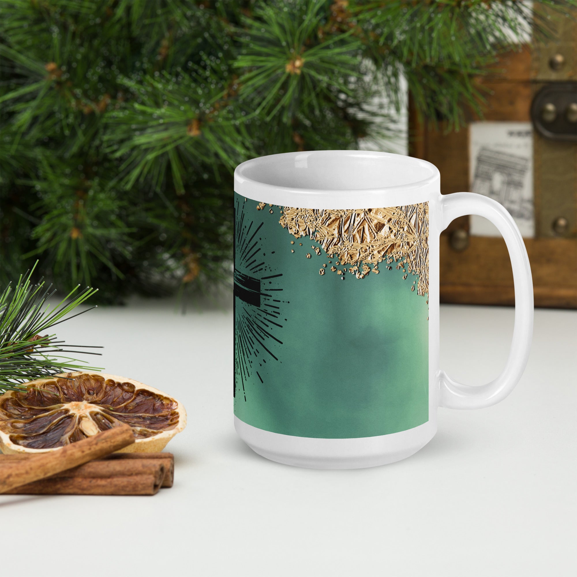 White glossy mug- Christmas Cup, 11-15-20 Oz