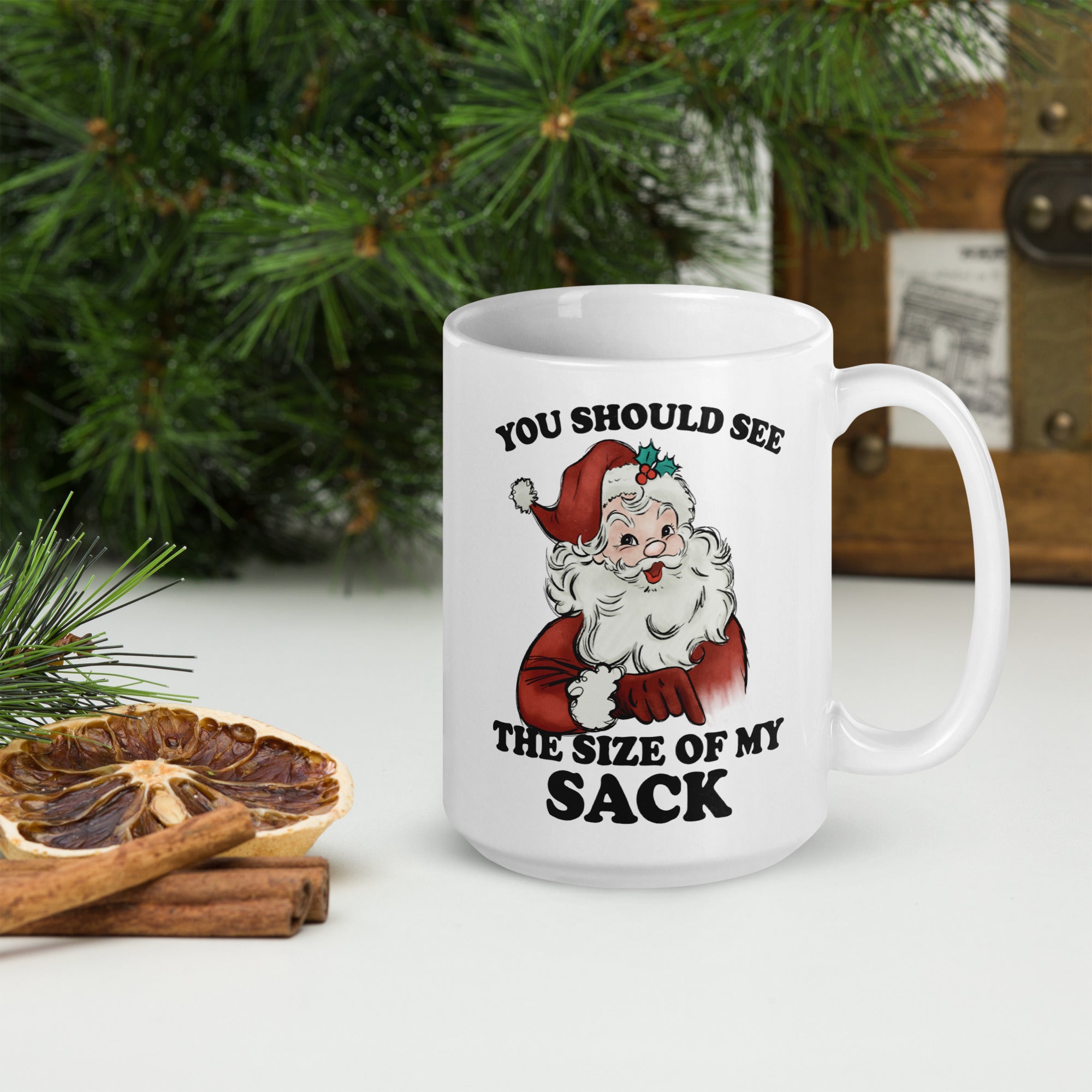 White glossy mug- Christmas Coffee Cup-  Santa Mug  11-15-20 OZ