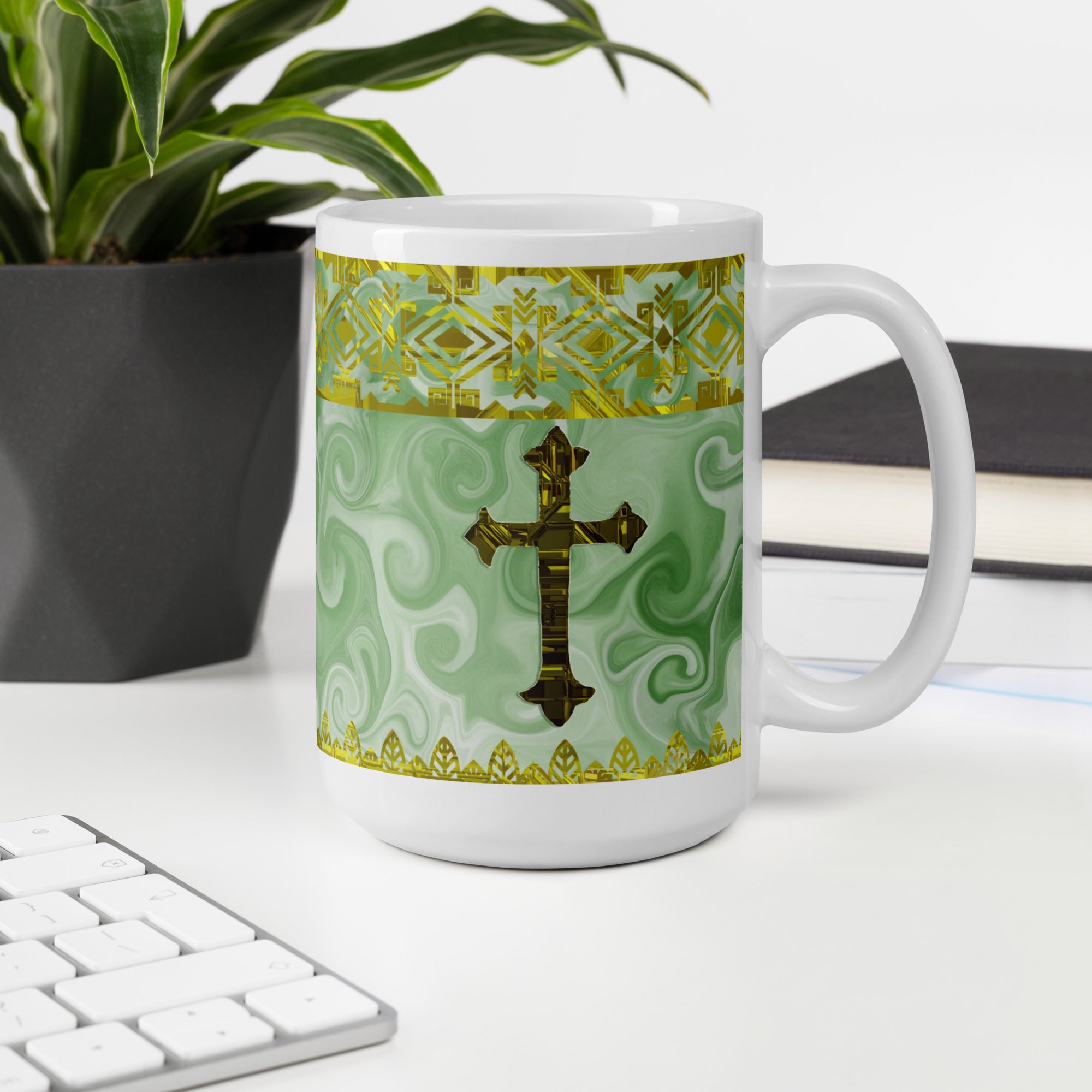 White glossy mug- Coffee Cup. Mother's Day Cup, Religious Mug