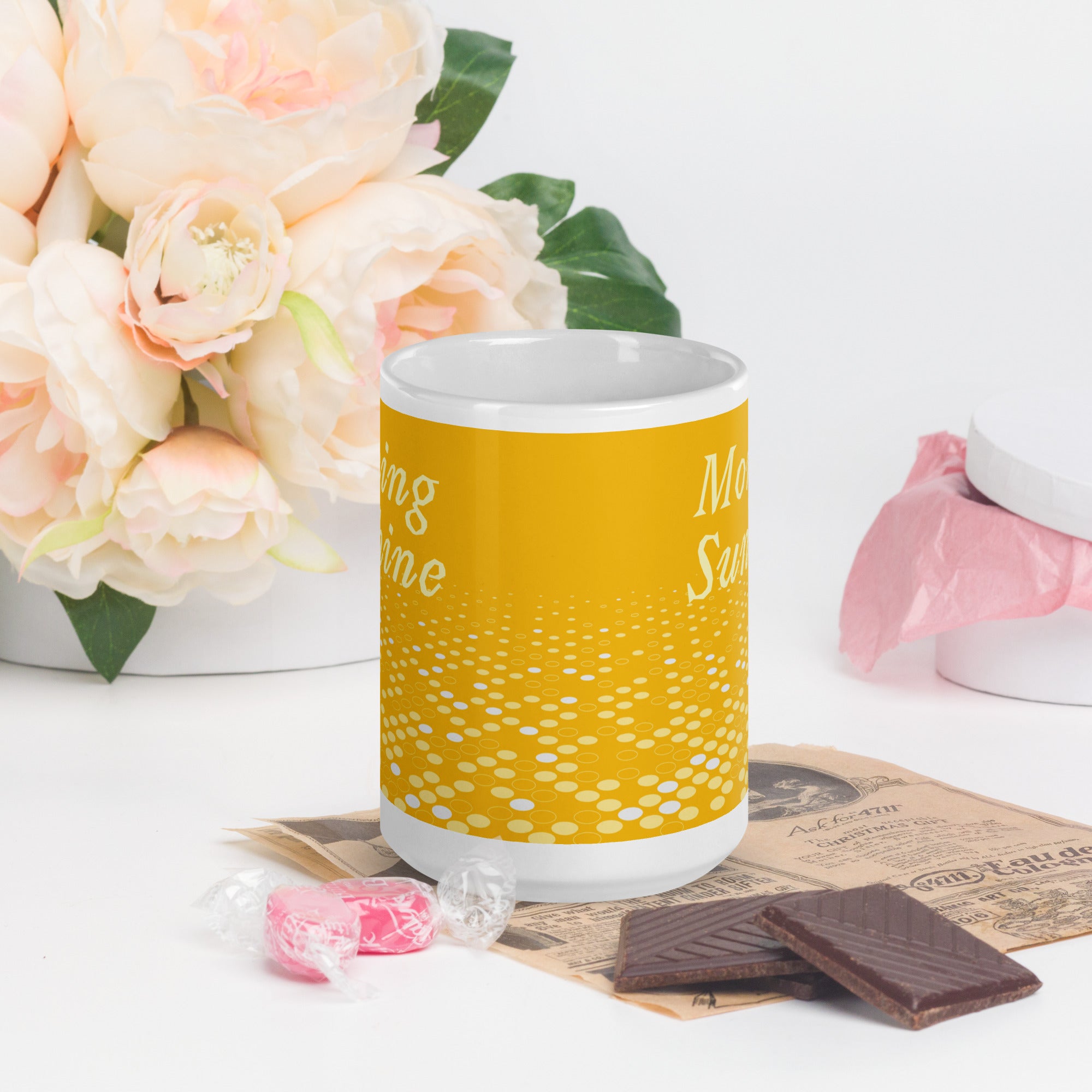 White glossy mug, Morning Sunshine Mug, Coffee Cup, Tea, Gift for Her, Gift for Him