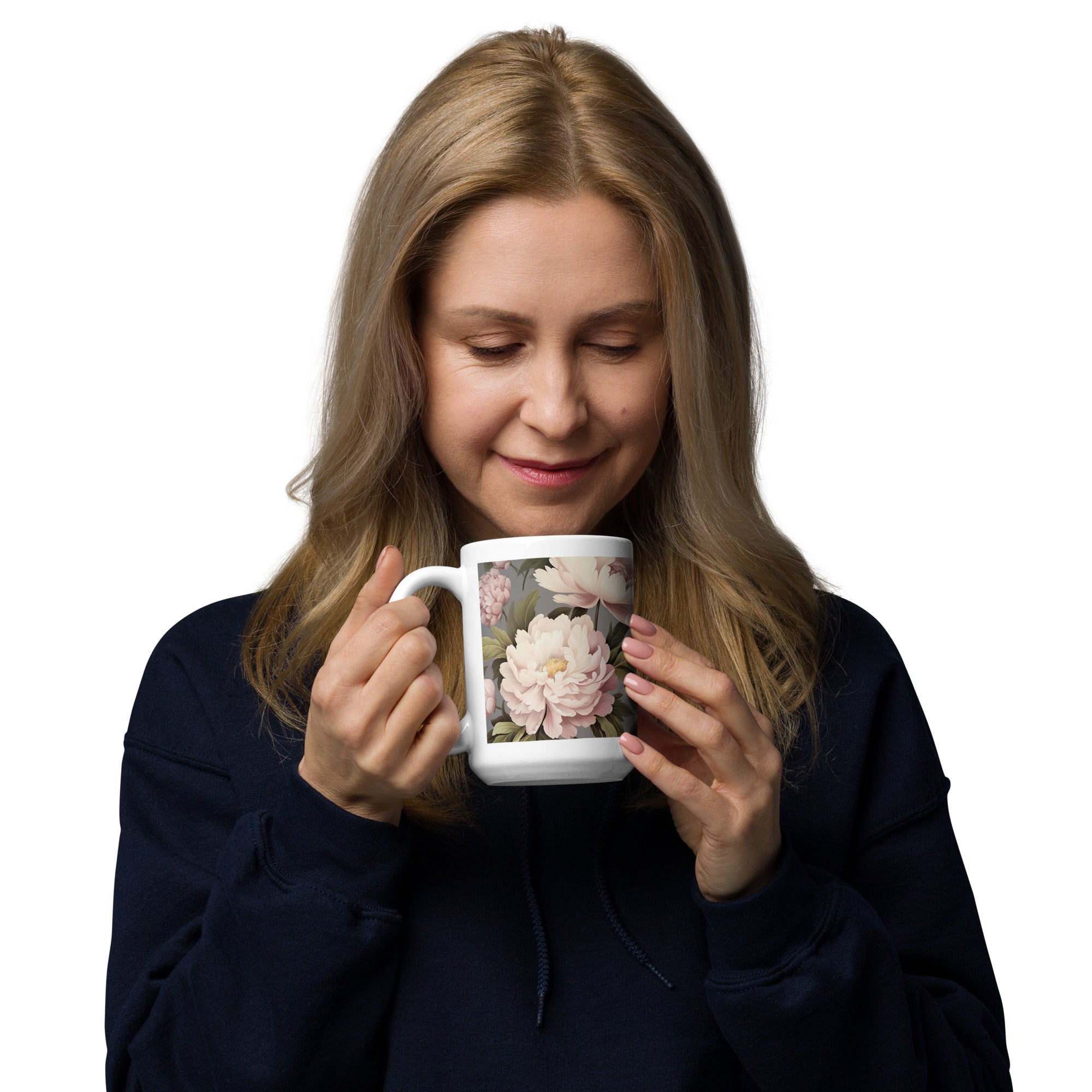 Coffee Cup, Tea Mug, White glossy mug, Flower Cup, Gift for Her,