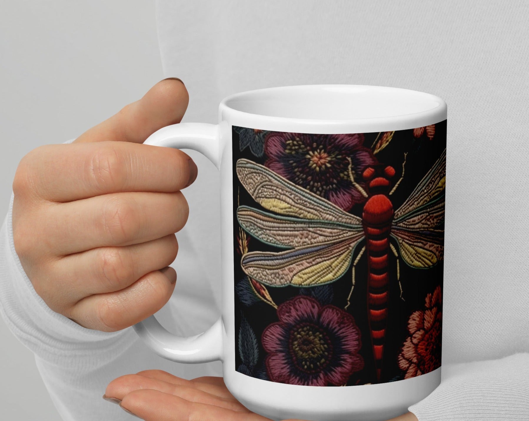 White glossy mug, butterfly Coffee Cup, Tea, Gift