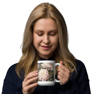 Coffee Cup, Tea Mug, White glossy mug, Flower Cup, Gift for Her,