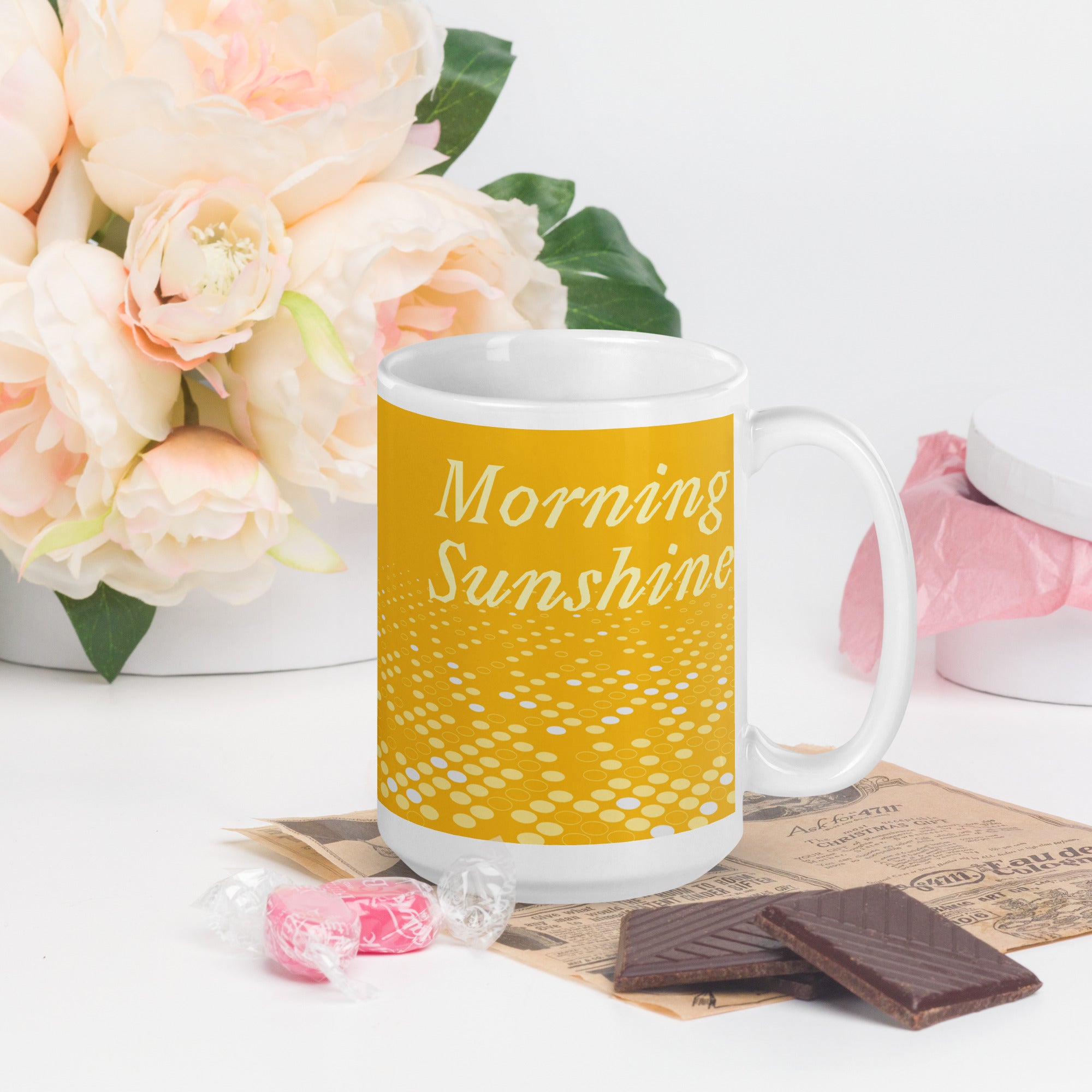 White glossy mug, Morning Sunshine Mug, Coffee Cup, Tea, Gift for Her, Gift for Him