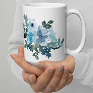 White glossy mug, Flower Mug, Coffee Cup, Tea, Gift for Her, Gift for Him