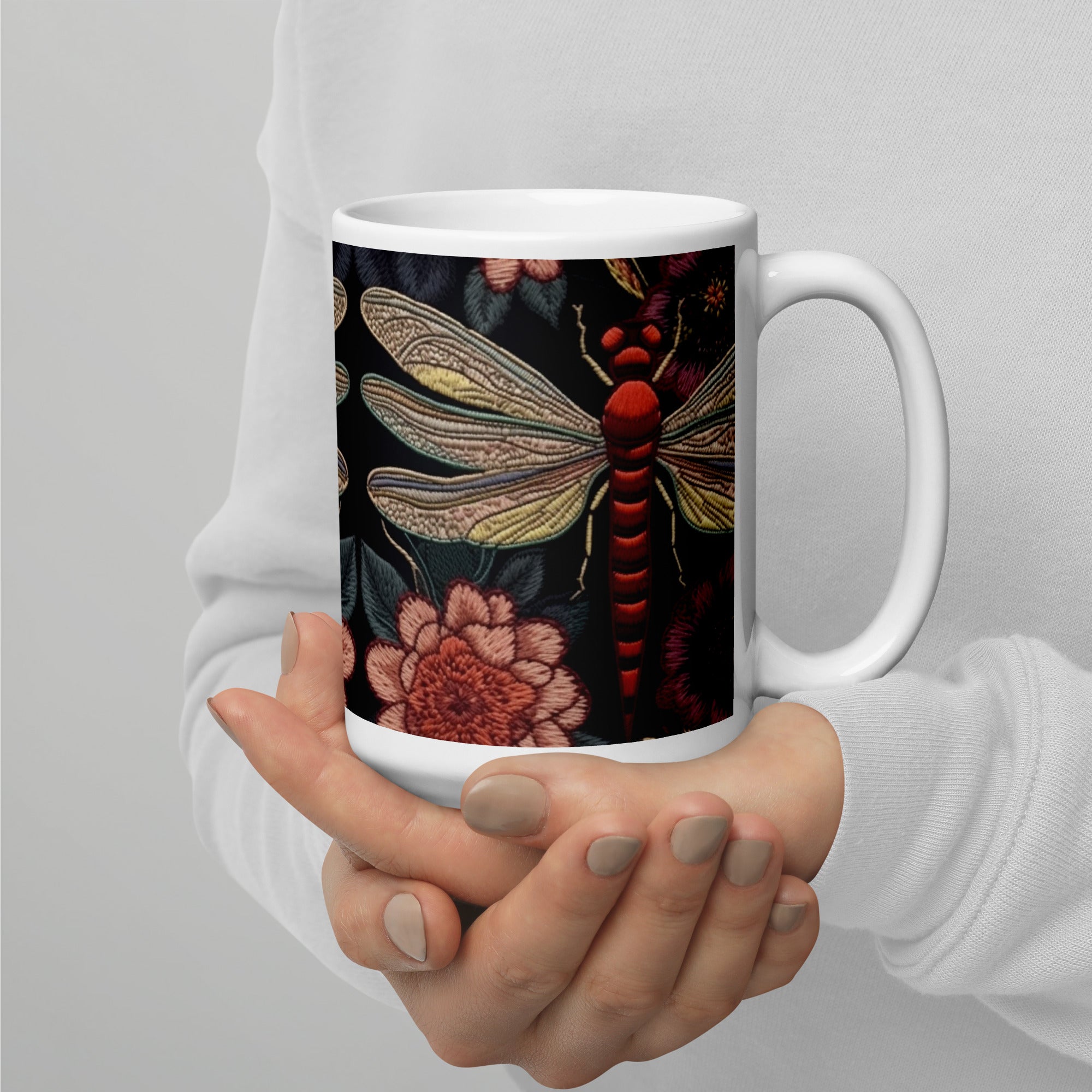 White glossy mug, butterfly Coffee Cup, Tea, Gift