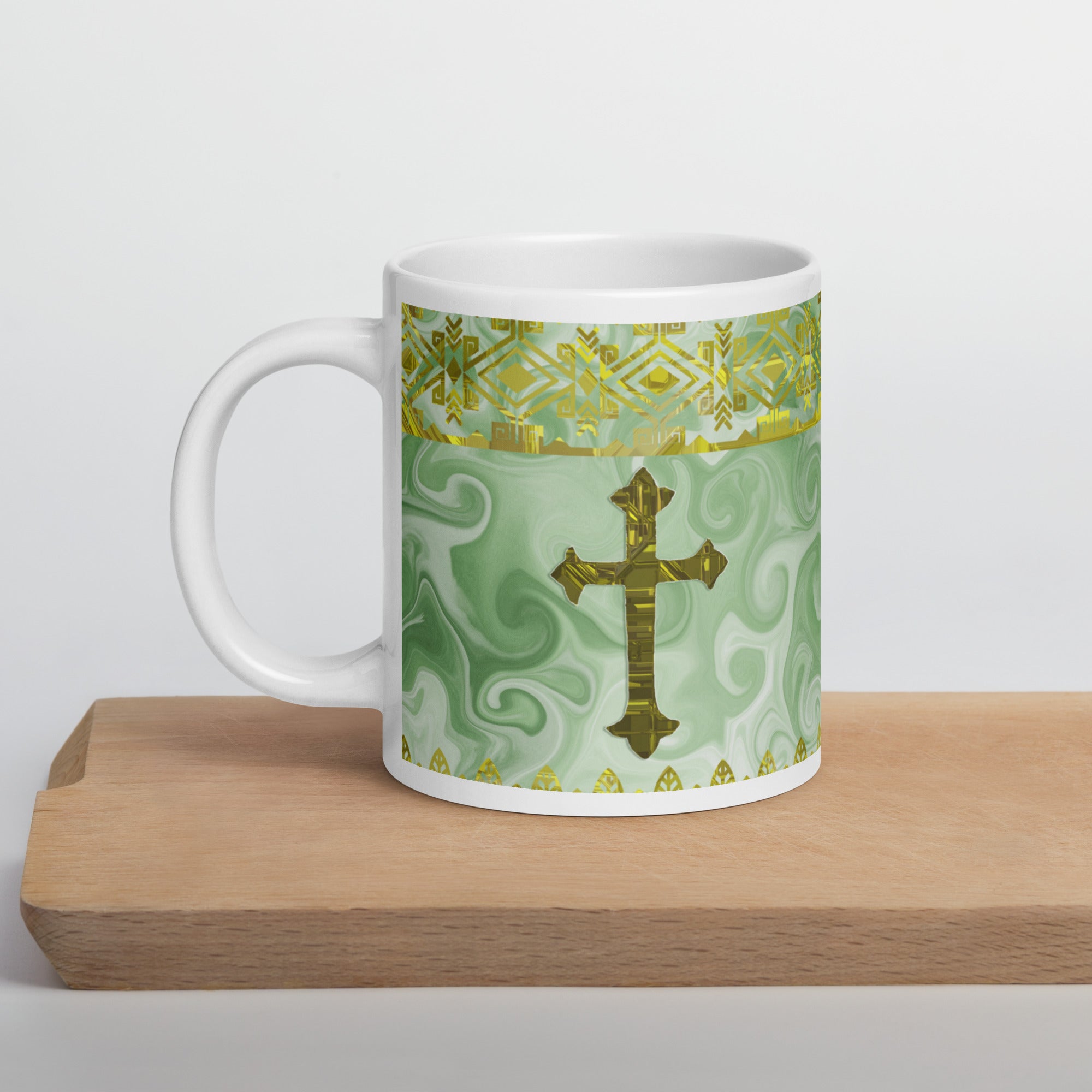 White glossy mug- Coffee Cup. Mother's Day Cup, Religious Mug