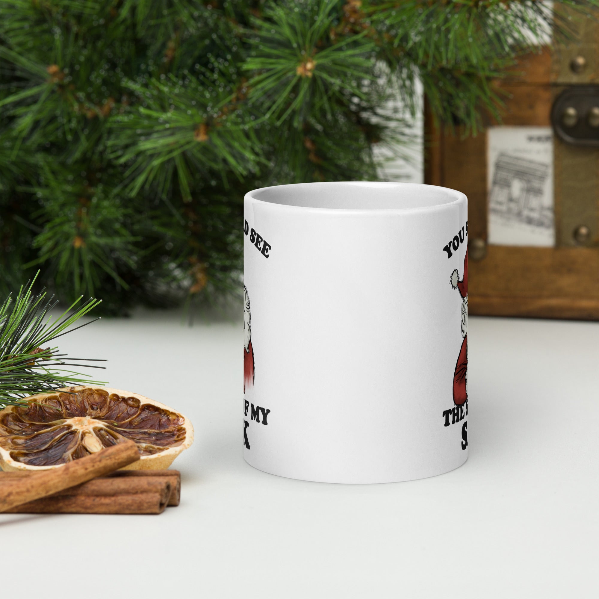 White glossy mug- Christmas Coffee Cup-  Santa Mug  11-15-20 OZ