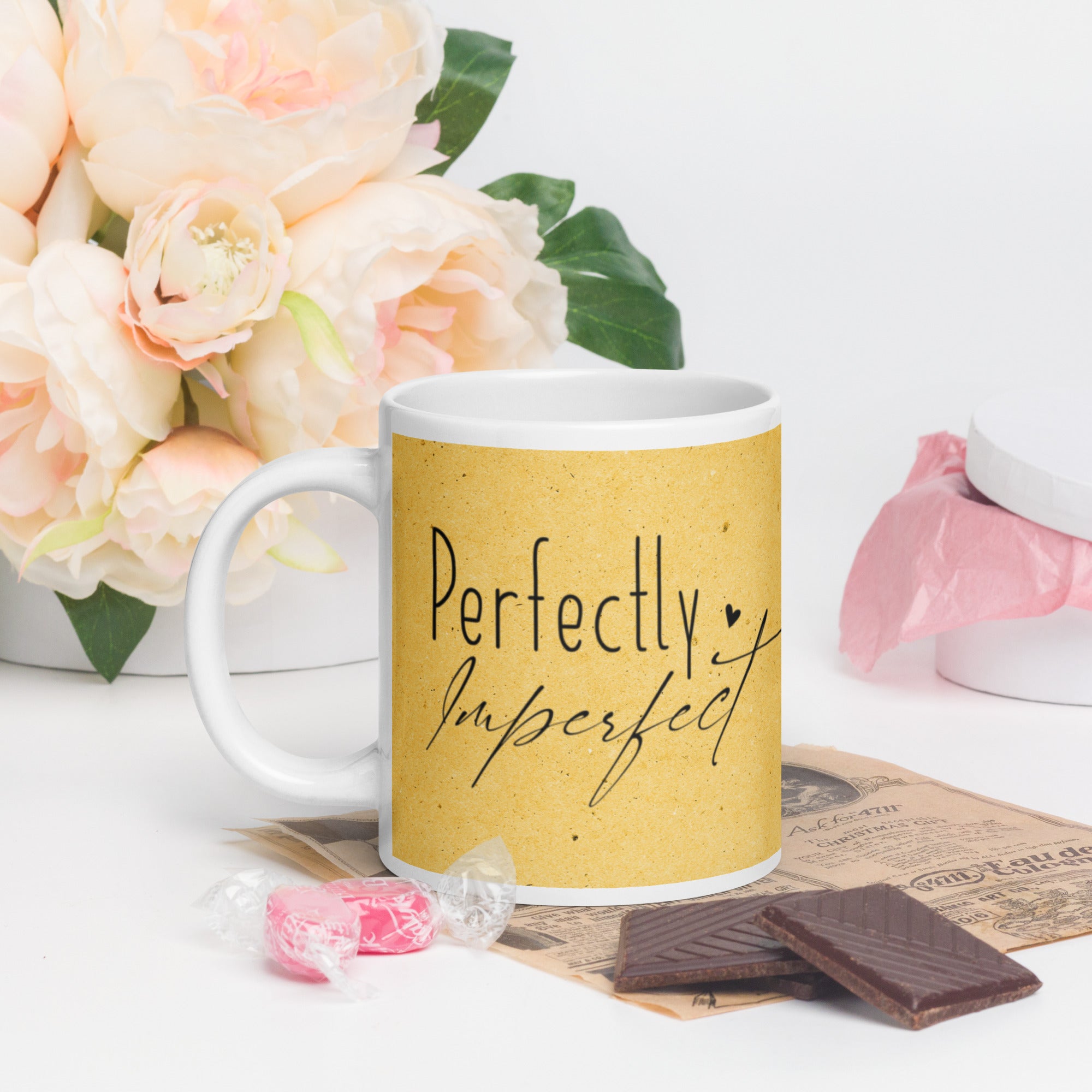 White glossy mug- Perfectly Imperfect Mug, 11-15-20 OZ Coffee Cup