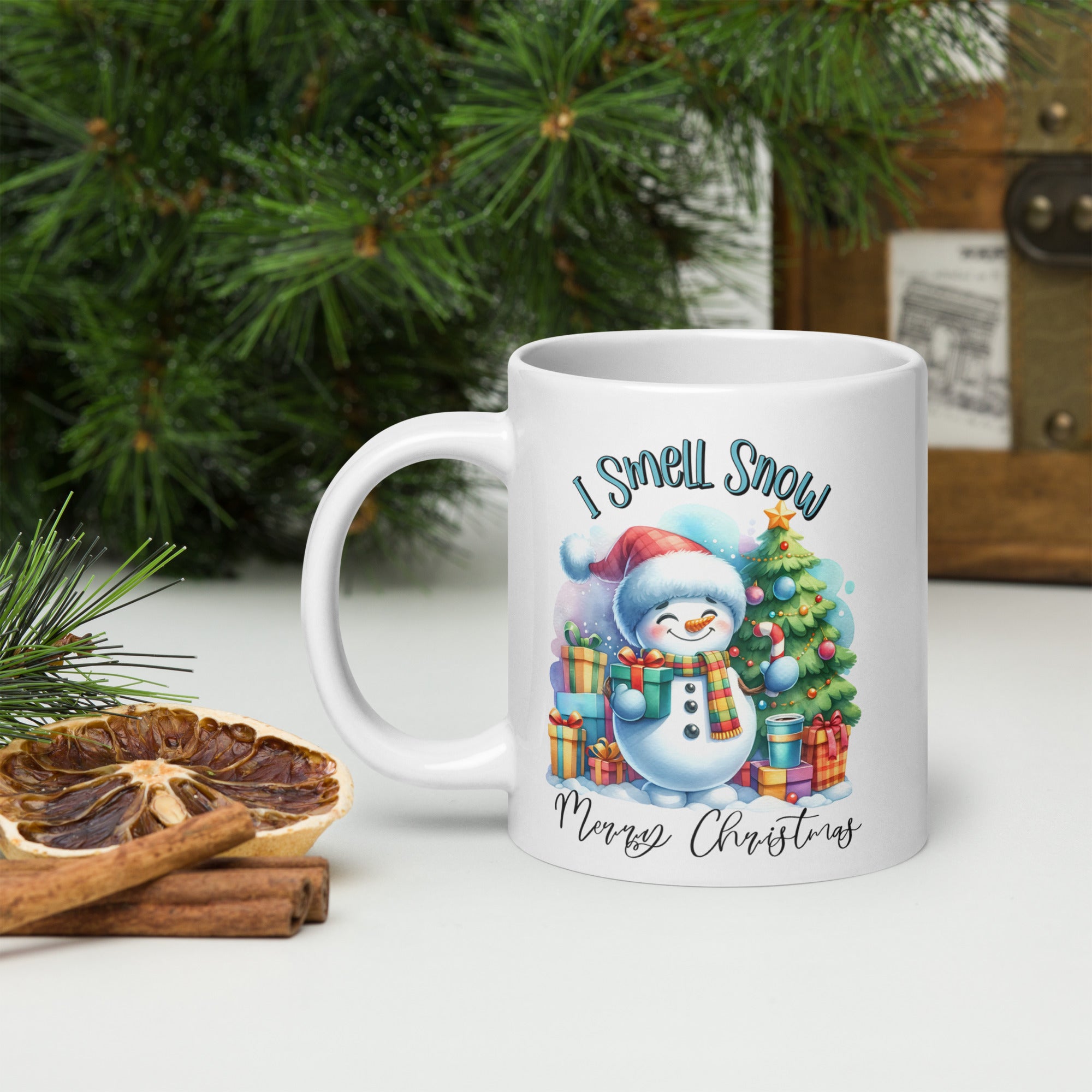 White glossy mug, Christmas Coffee Cup- 11 -15 - 20 OZ