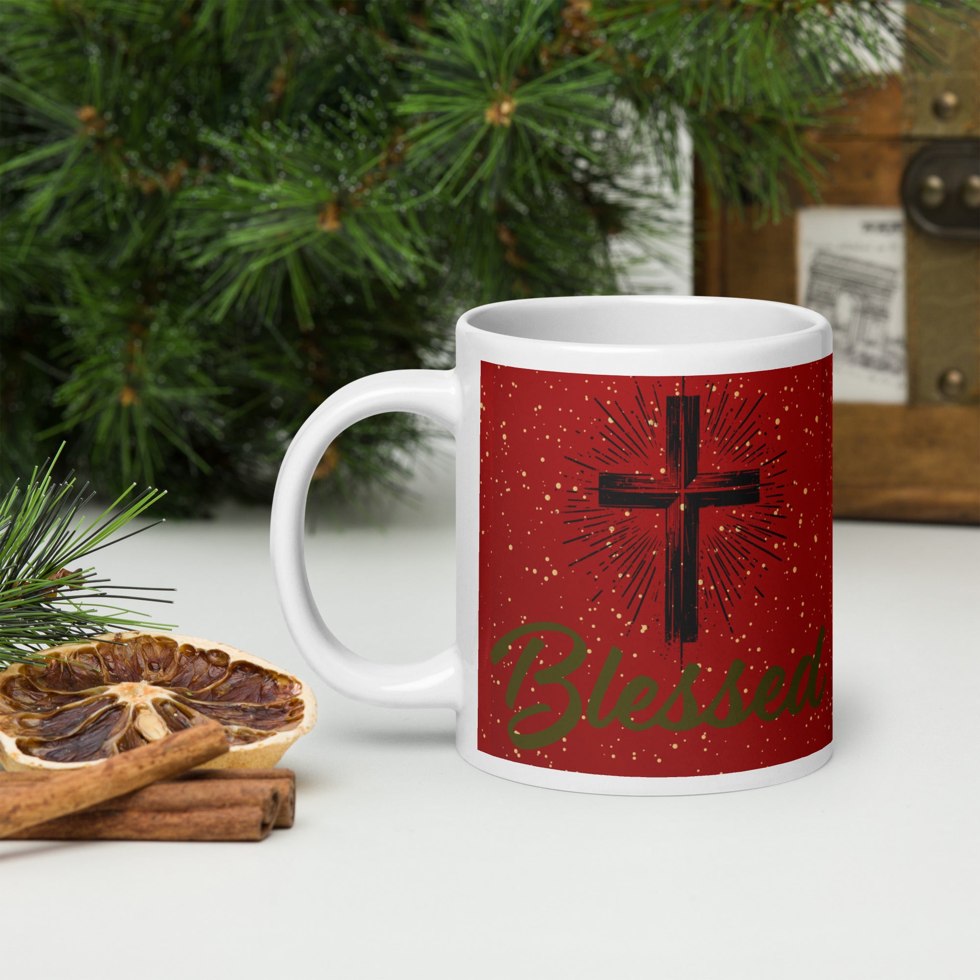 White glossy mug- Christmas Coffee Cup- 11-15-20 OZ