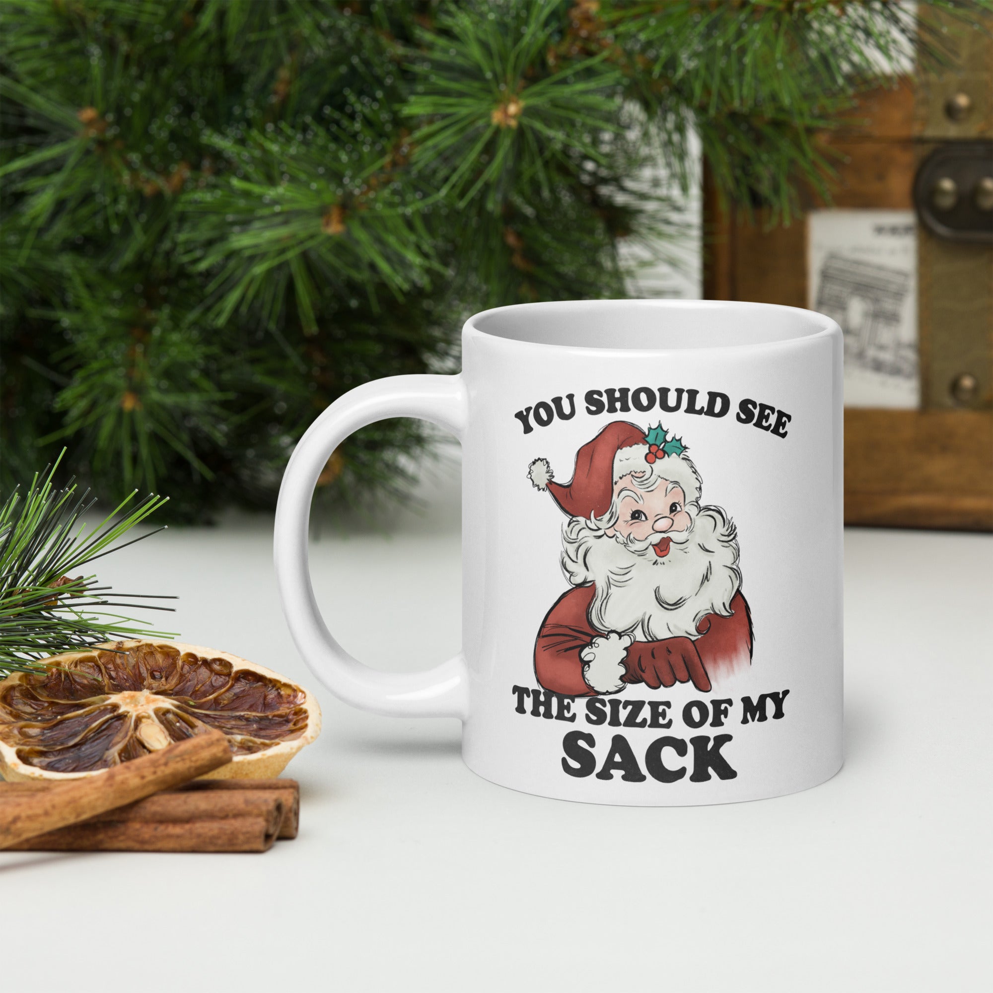White glossy mug- Christmas Coffee Cup-  Santa Mug  11-15-20 OZ