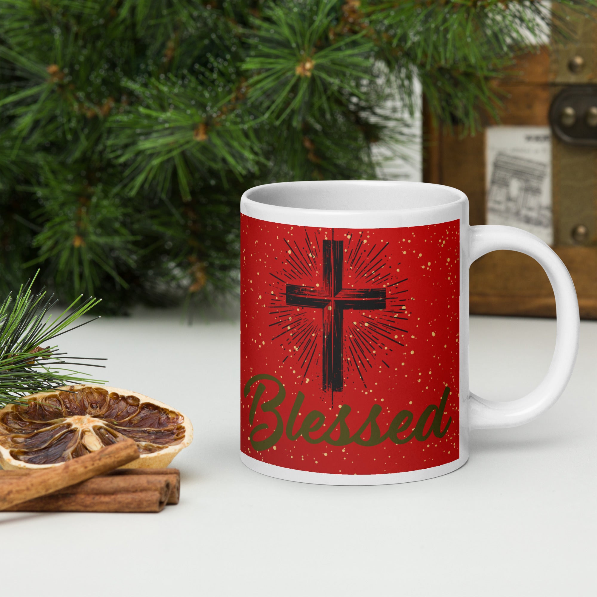 White glossy mug- Christmas Coffee Cup- 11-15-20 OZ