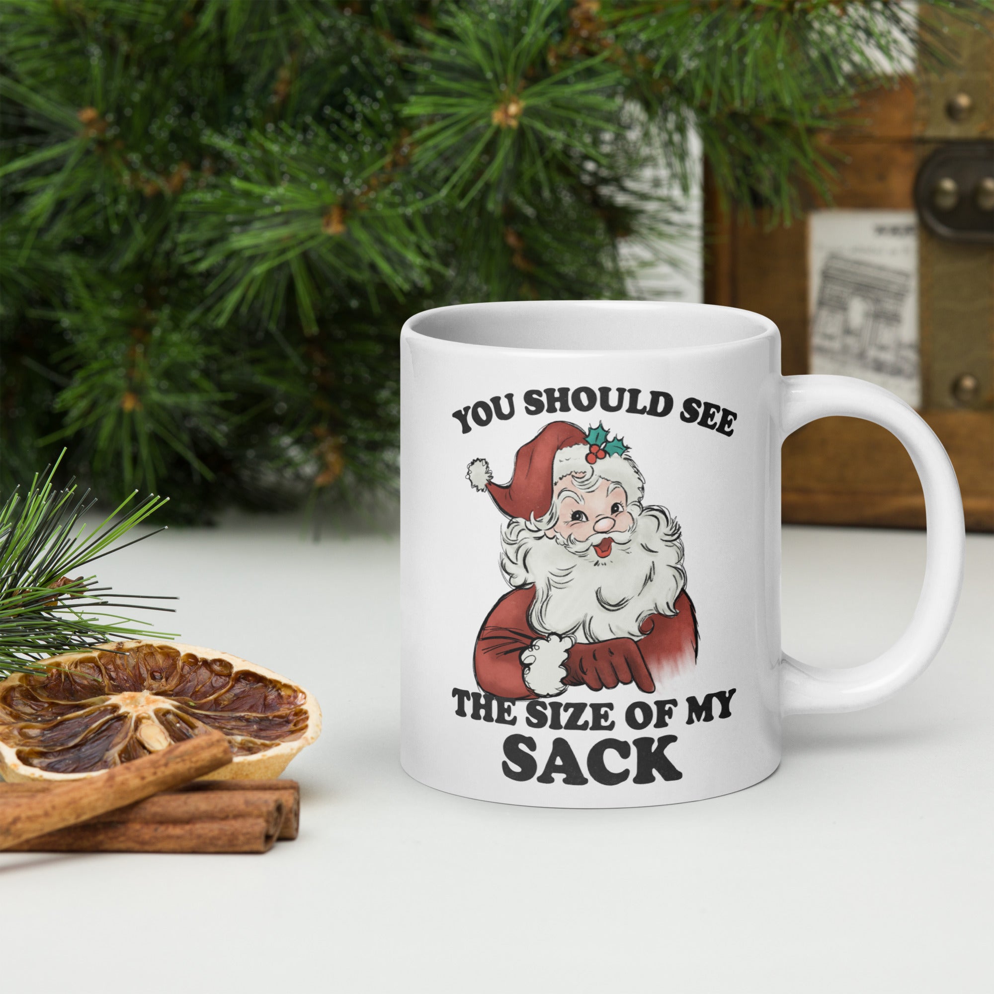 White glossy mug- Christmas Coffee Cup-  Santa Mug  11-15-20 OZ