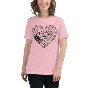 Women's Relaxed T-Shirt, Heart T shirt, Fall, gift