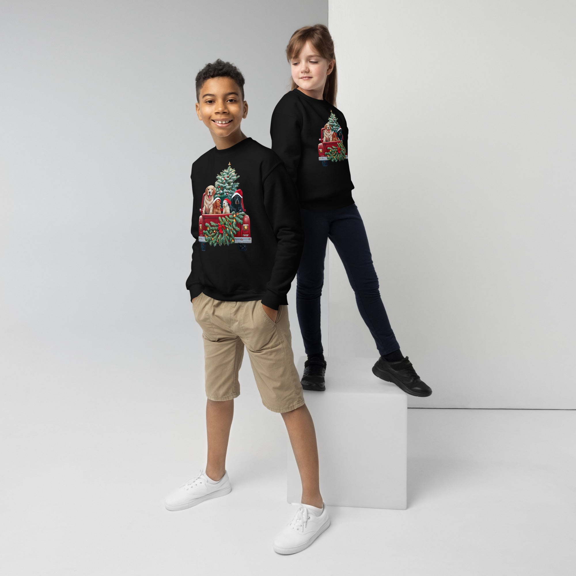 Youth crewneck sweatshirt, Kids Crewneck Xmas Dog Crewneck