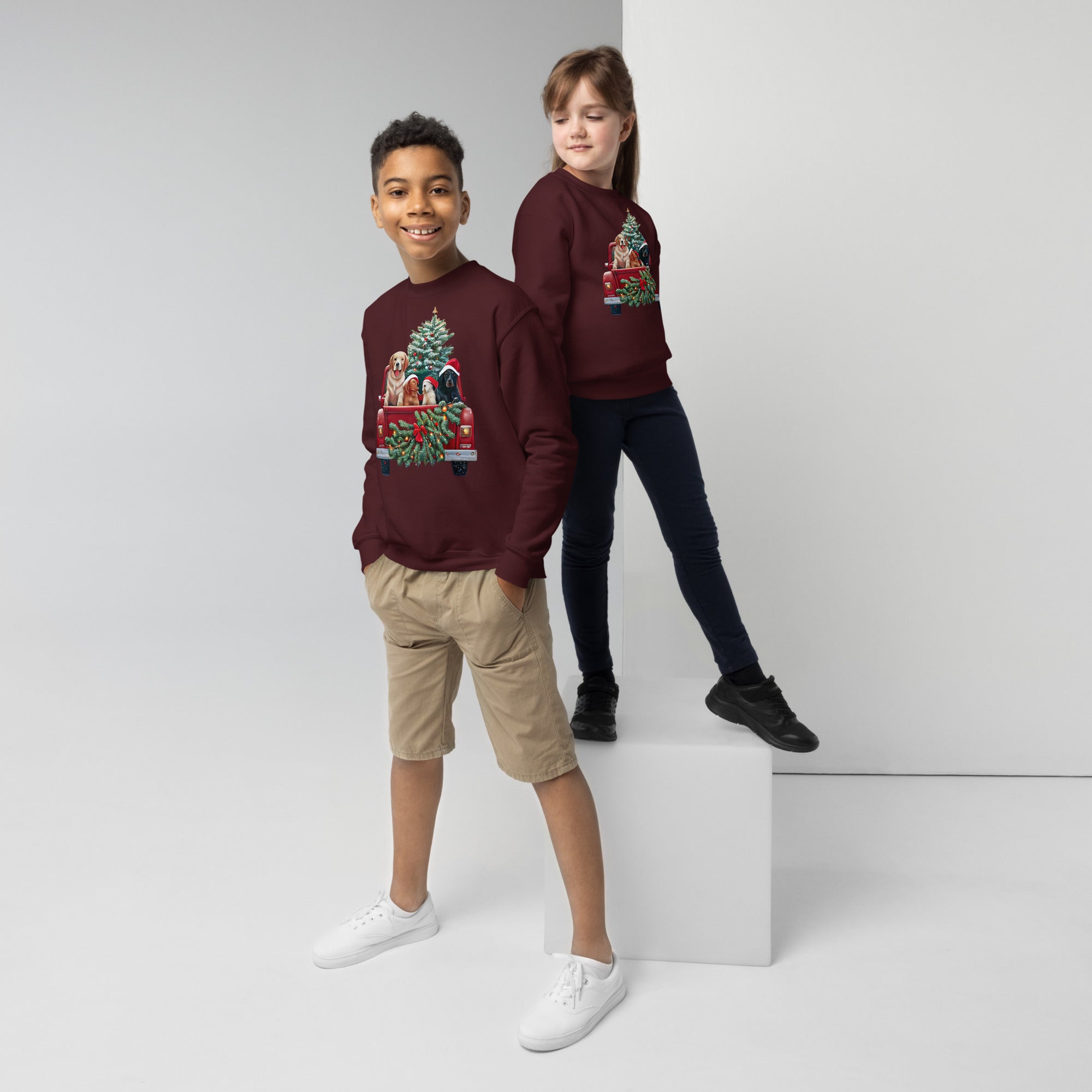 Youth crewneck sweatshirt, Kids Crewneck Xmas Dog Crewneck
