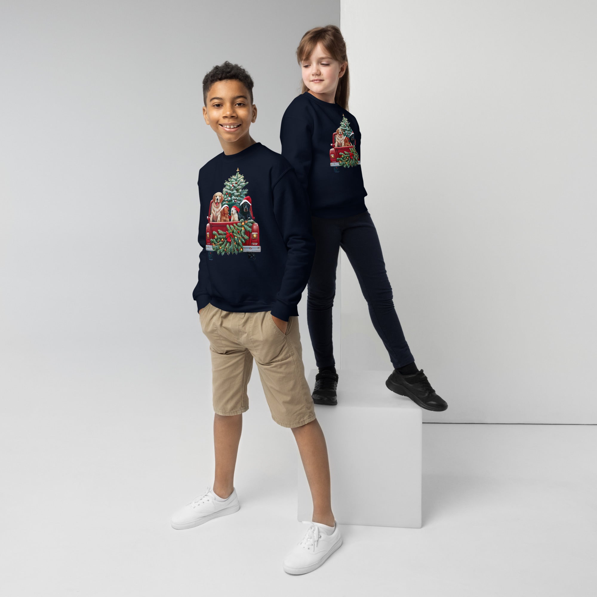 Youth crewneck sweatshirt, Kids Crewneck Xmas Dog Crewneck
