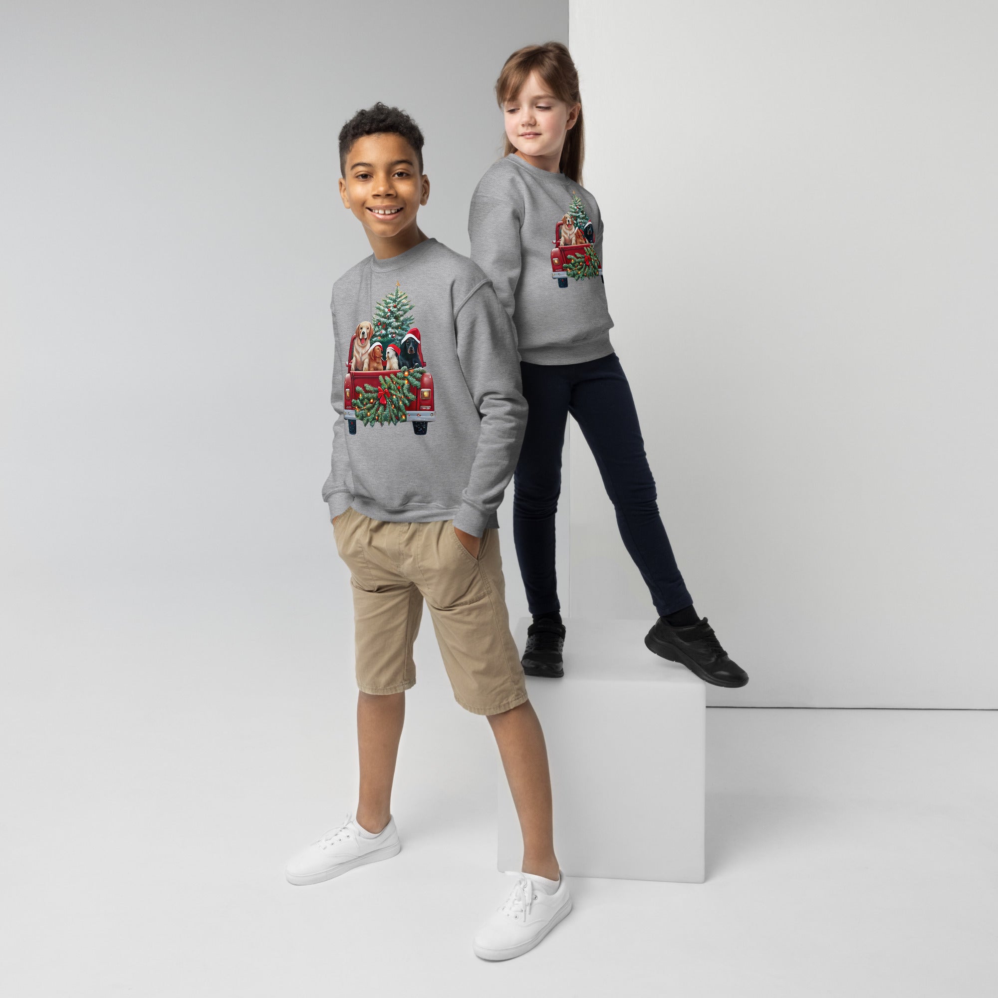 Youth crewneck sweatshirt, Kids Crewneck Xmas Dog Crewneck