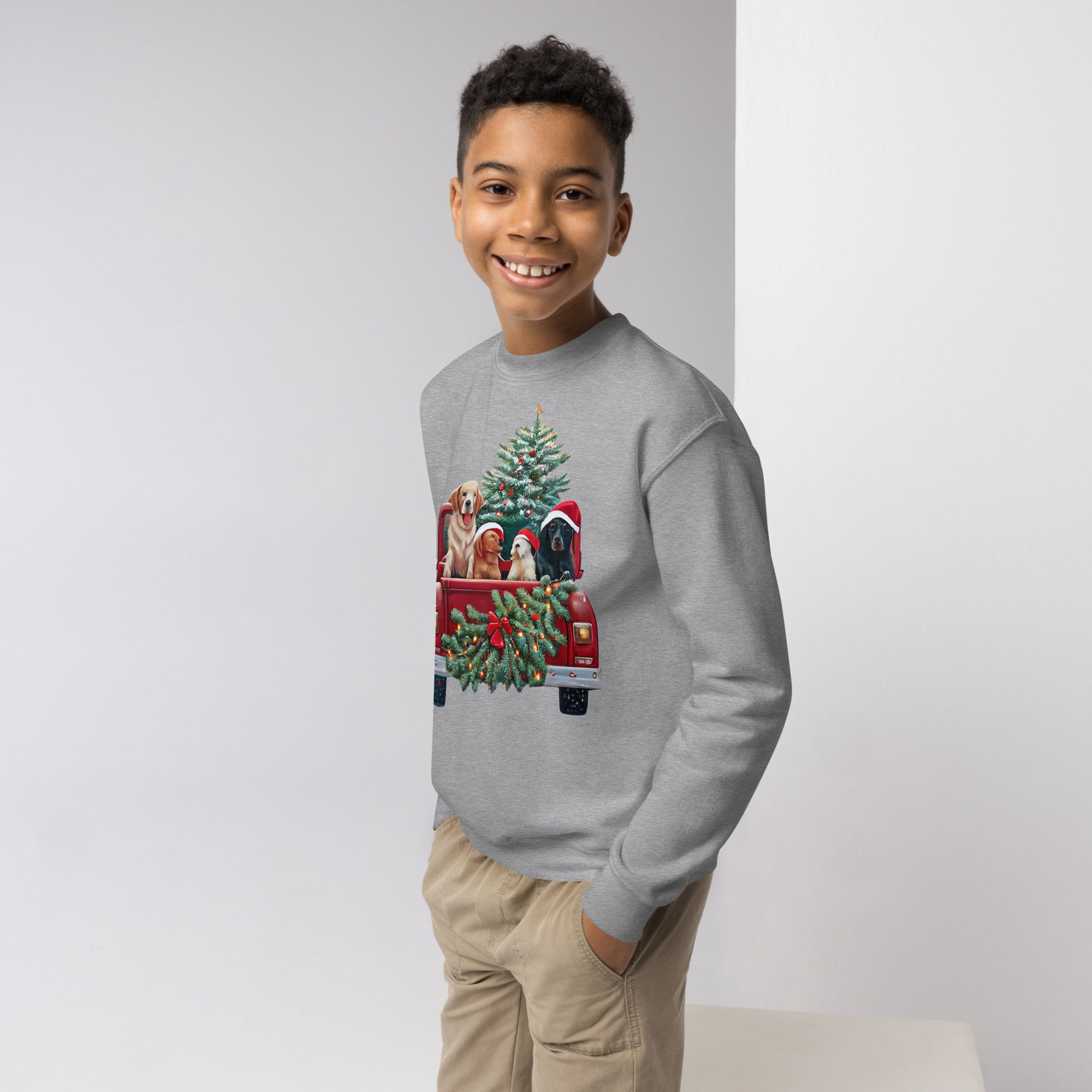 Youth crewneck sweatshirt, Kids Crewneck Xmas Dog Crewneck