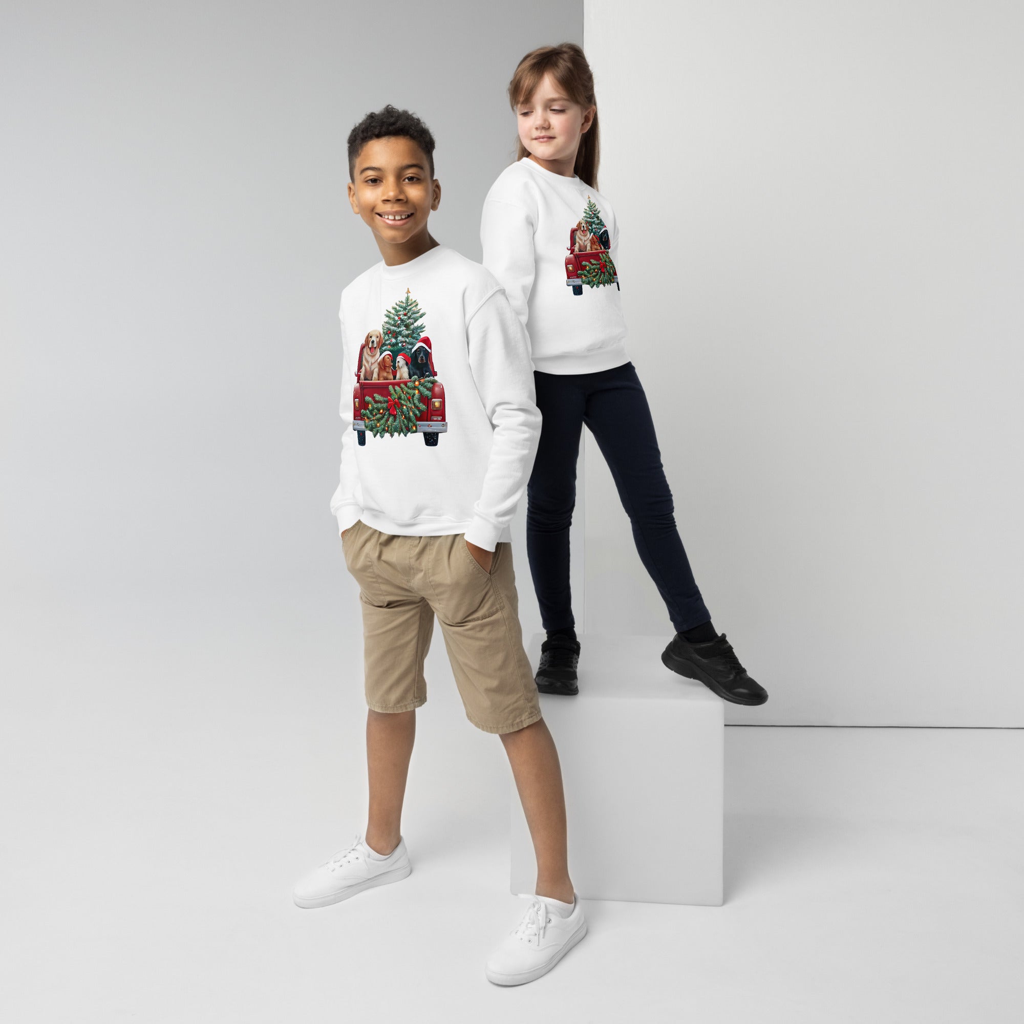 Youth crewneck sweatshirt, Kids Crewneck Xmas Dog Crewneck