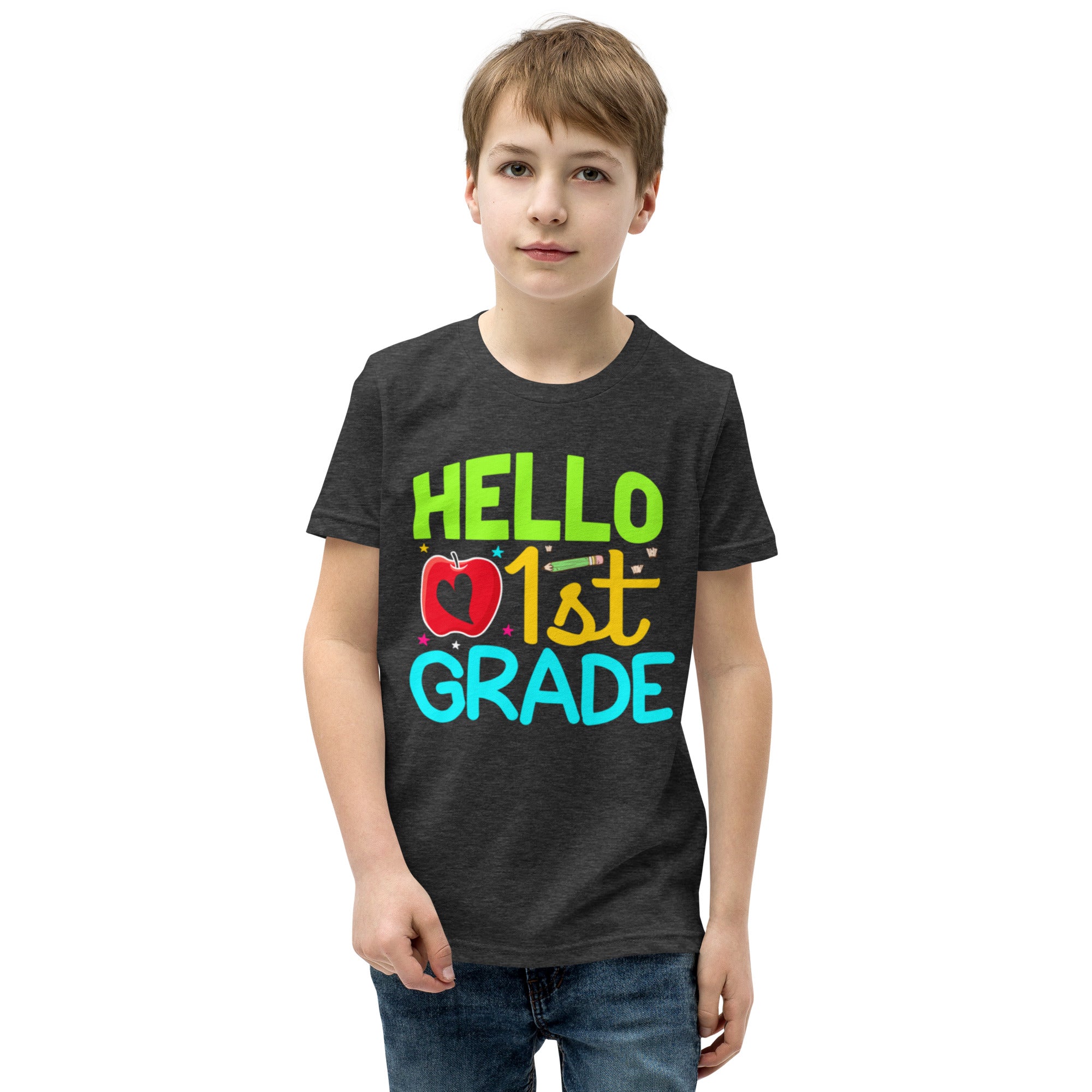Youth Short Sleeve T-Shirt, Hello 1st Grader, Back To School