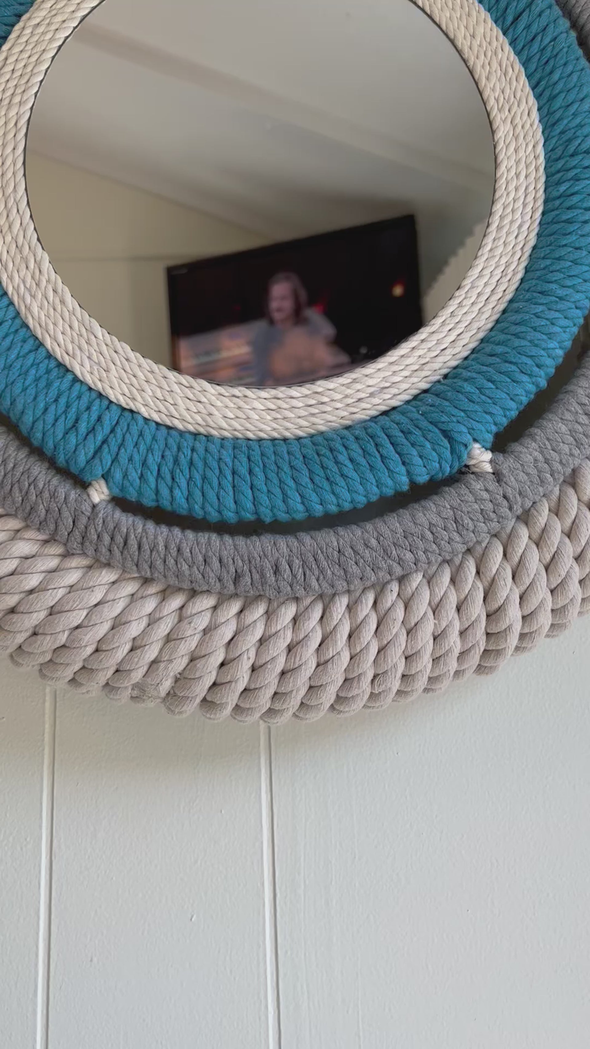 Cape Cod Nautical Coastal Round Rope Mirror, 19.5 X 8" Multi Color-Mirror