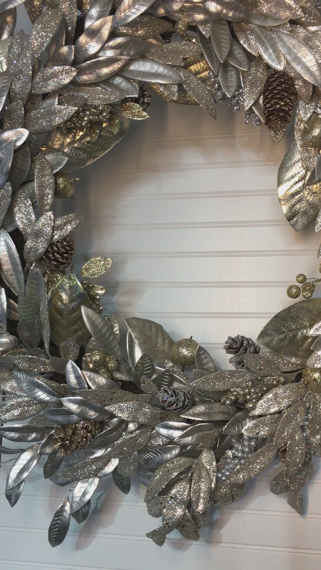 Xmas Wreath, Gold & Silver Magnolia Wreath 36"
