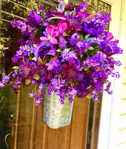 Lilac and Tulips Metal Basket Wall Decor 15 x 24"