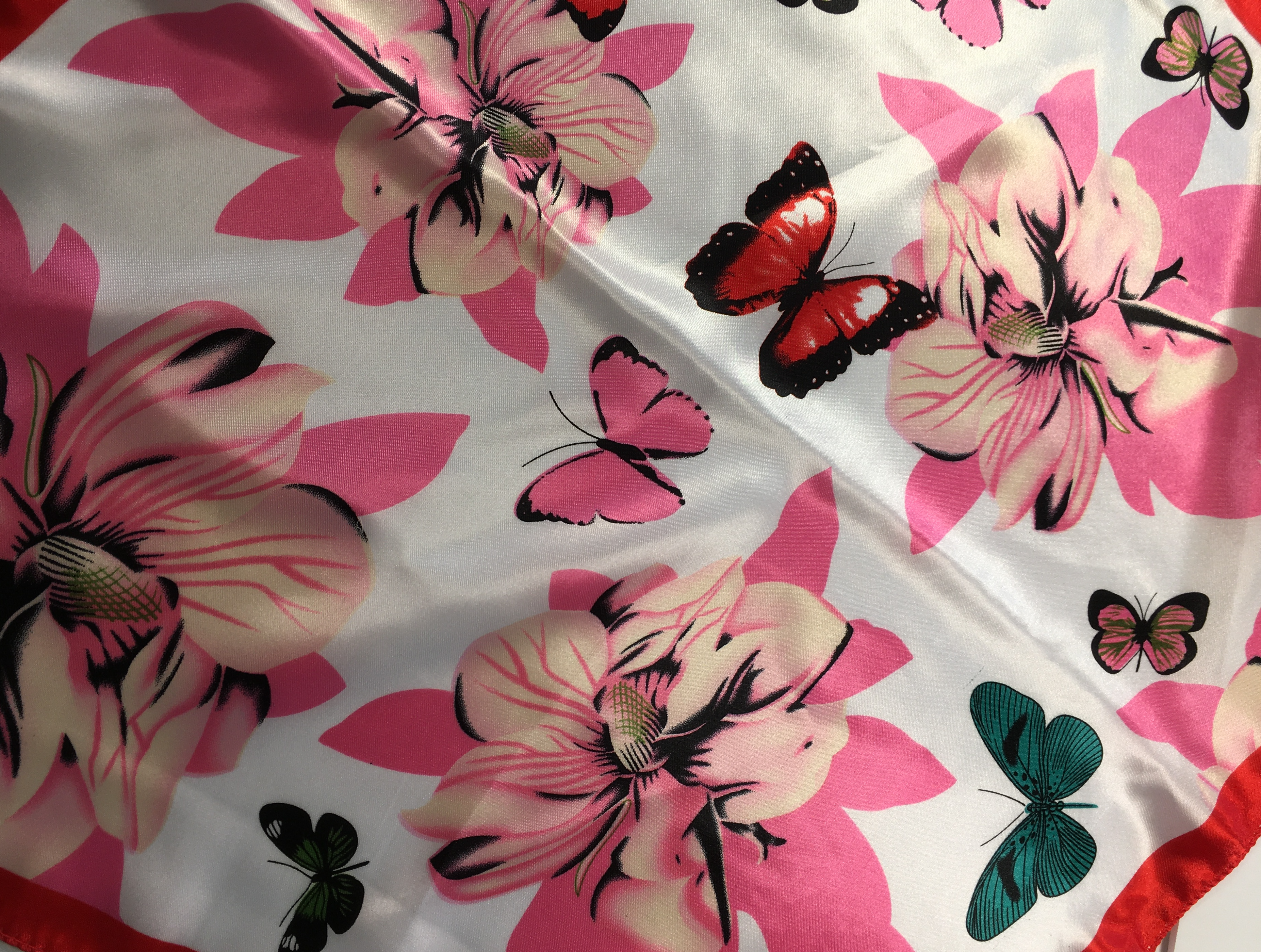 Butterfly and Flowers Scarf 20 x 20"