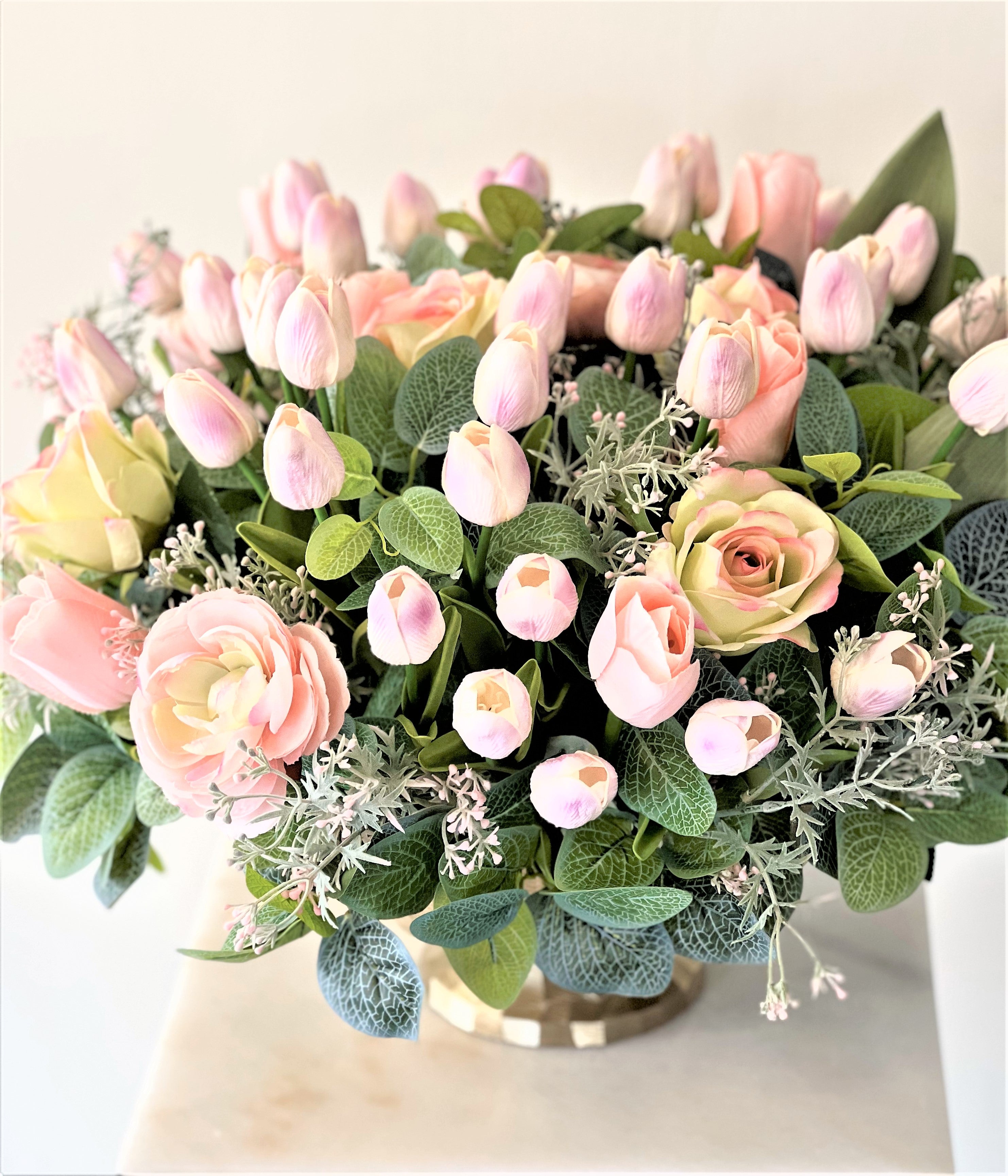 Tulip-Roses Centerpiece-Flower-Table- Everyday Arrangement  26" Diameter X 16" H