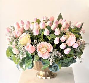 Tulip-Roses Centerpiece-Flower-Table- Everyday Arrangement  26" Diameter X 16" H