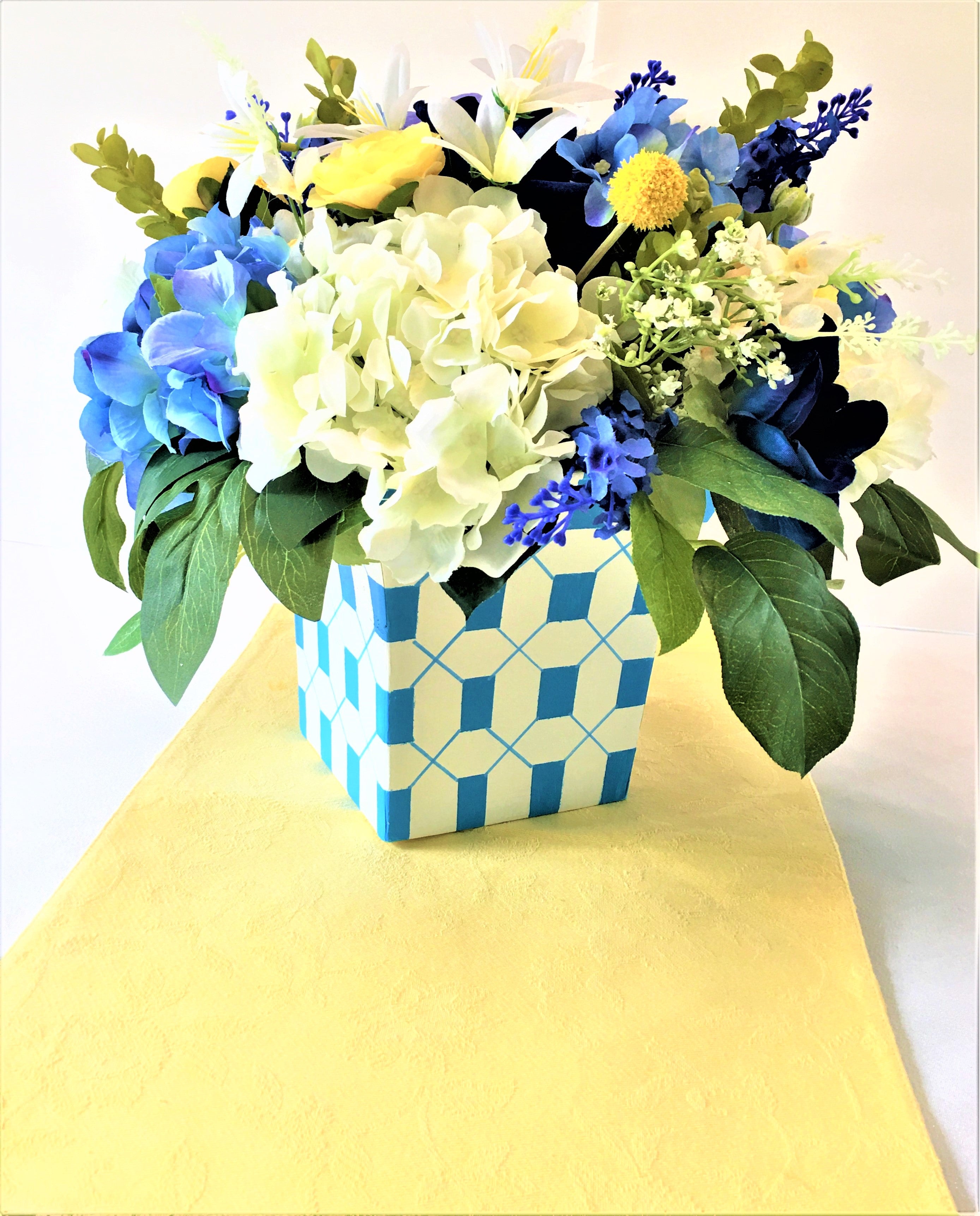 Table Centerpiece- Silk Hydrangeas-Customized Vase- 18" W X 16" H