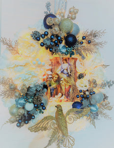 Joy to The World Wreath With Lights, Christmas Celebration Wreath   24"